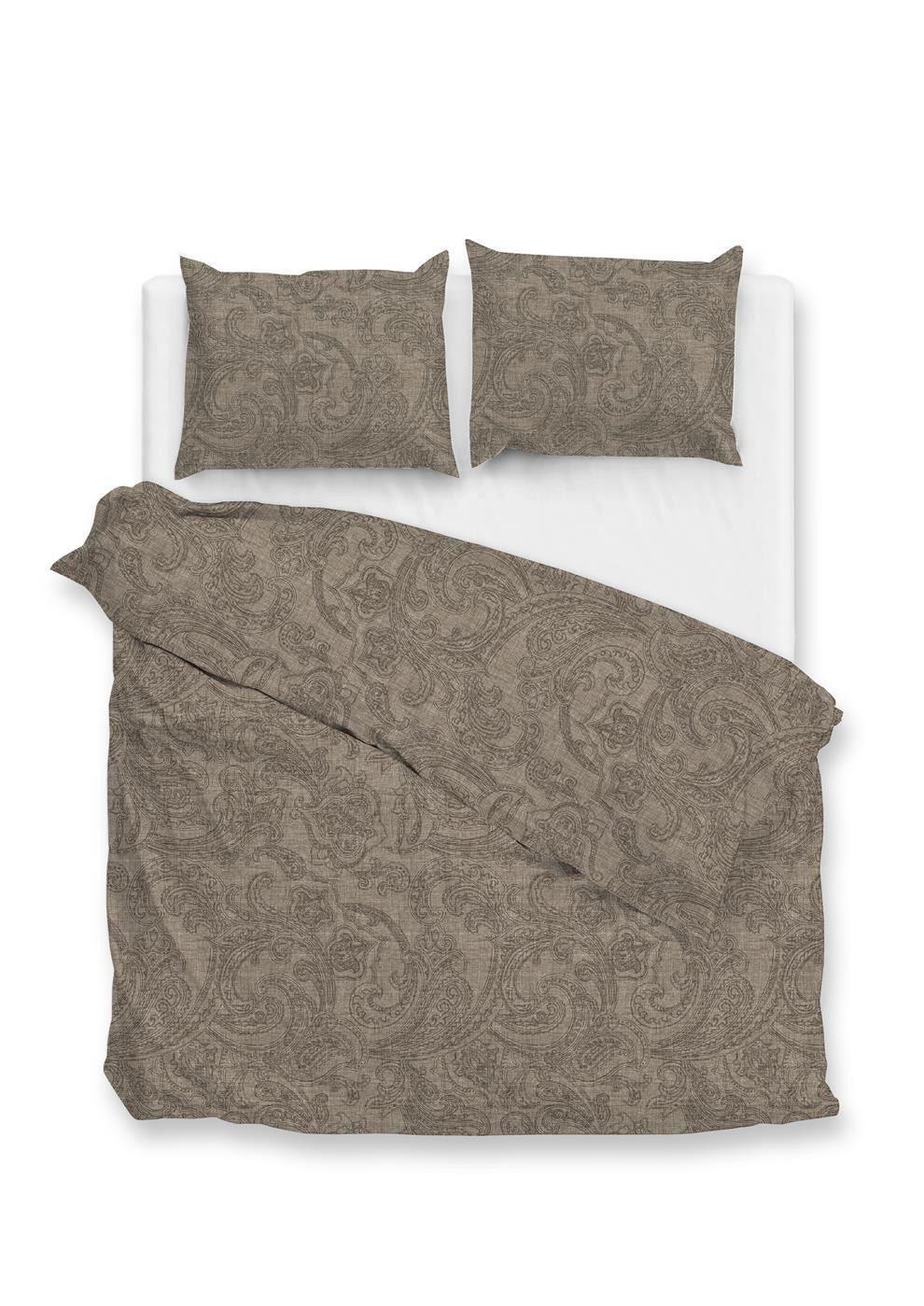 ZO HOME Bettwäsche Paisley di Lino Dbo 240 Palm Taupe 240x220 Palm-Taupe, Baumwolle, 3 teilig, Bettwäsche 240x220 Baumwolle Baumwolle Hotelverschluss