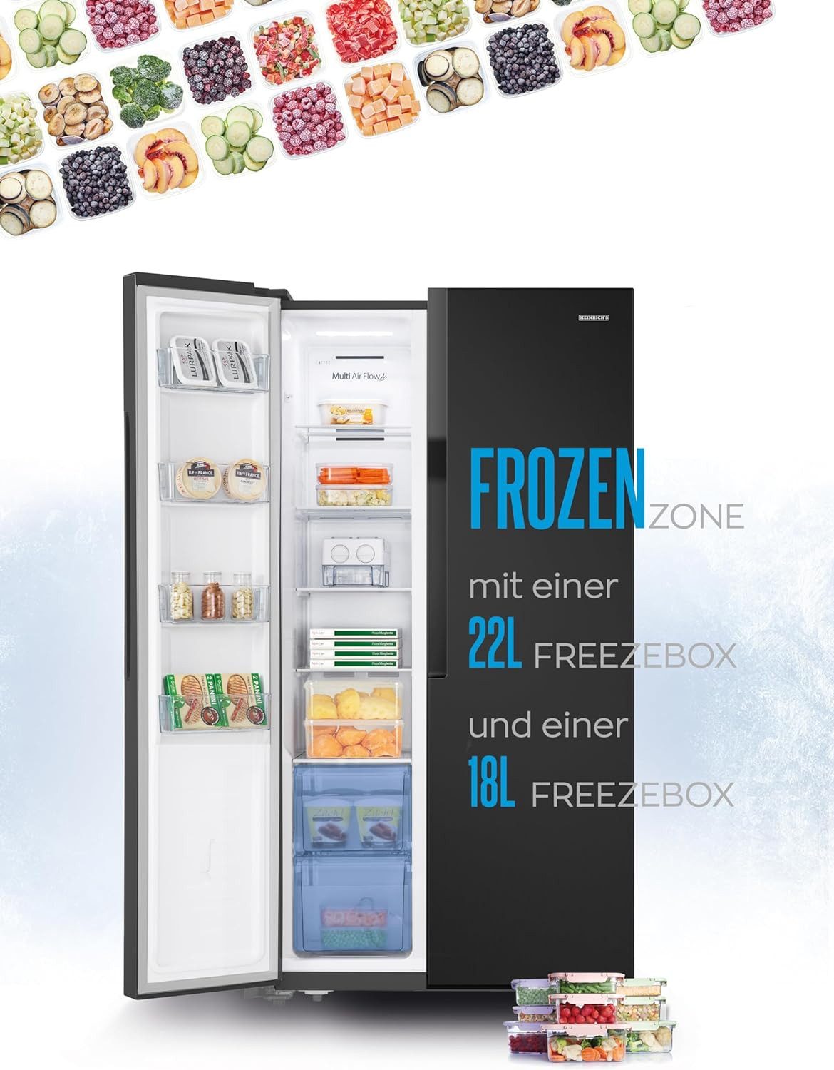 Heinrich´s Side-by-Side Kühlschrank HSBS 3097 SIX, 178 cm hoch, 91 cm breit, Kühlgefrierkombination Doppeltür Kühlschrank Total-No-Frost Funktion