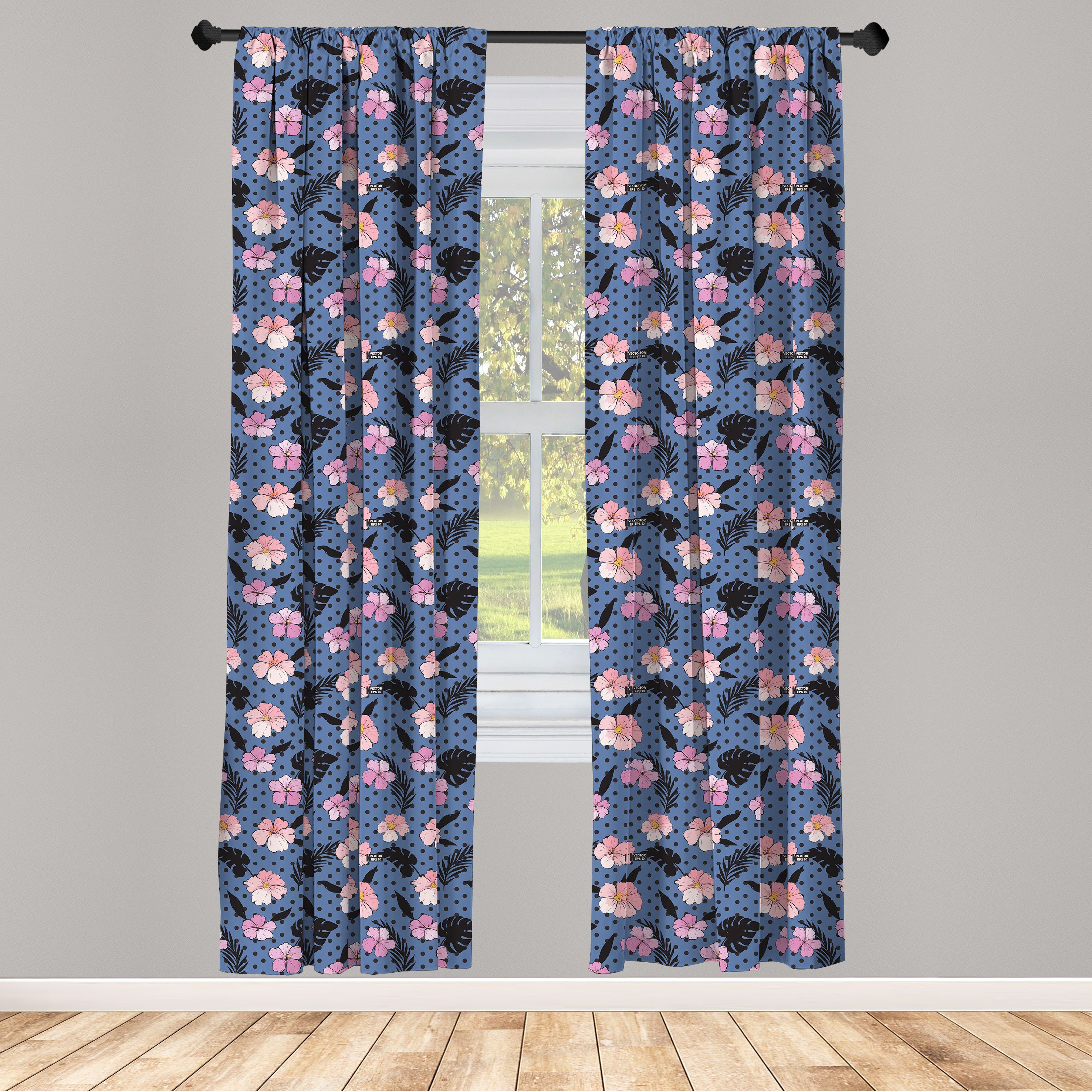 Gardine Vorhang für Wohnzimmer Abakuhaus, Dekor, Hibiscus Kunst Foliage Island Microfaser, Exotisch Schlafzimmer