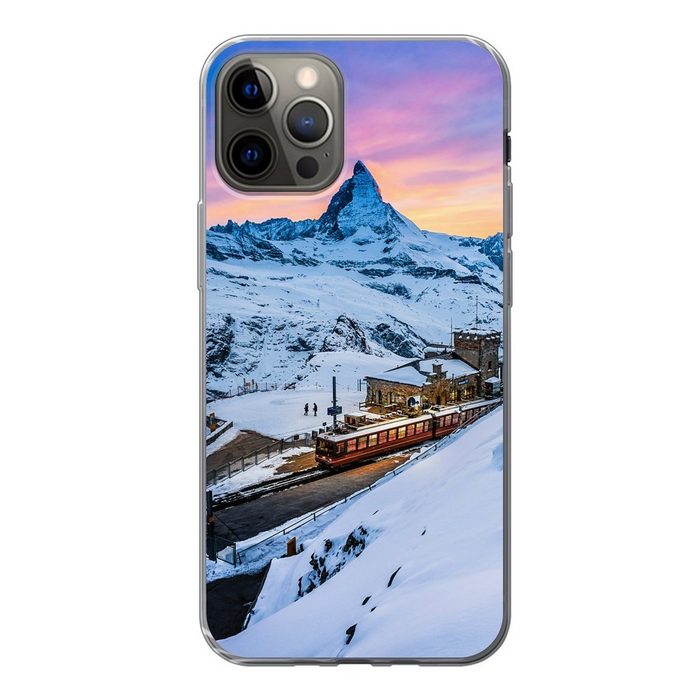 MuchoWow Handyhülle Dämmerung am Schweizer Matterhorn bei der Gornergratbahn Handyhülle Apple iPhone 13 Pro Smartphone-Bumper Print Handy