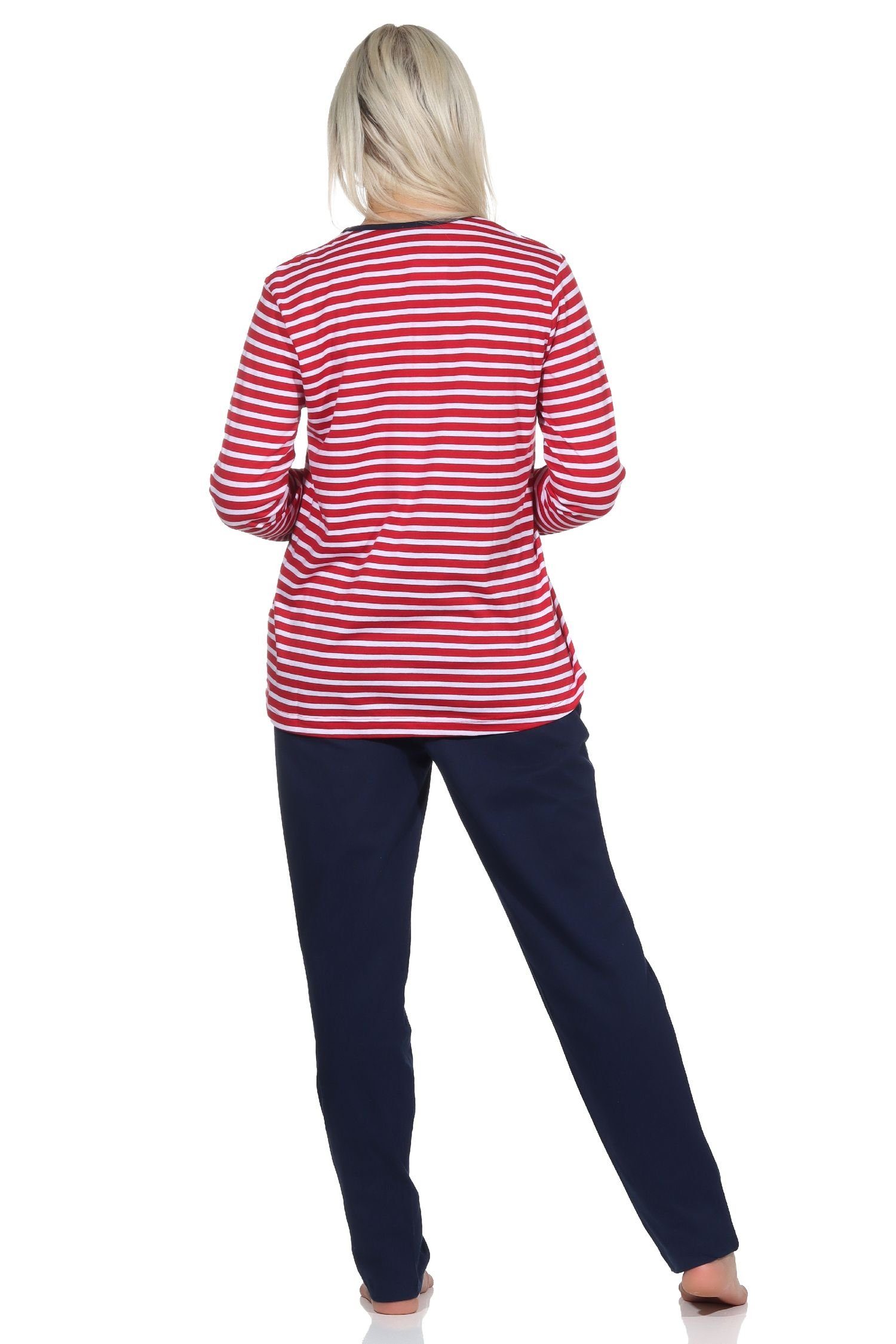 als Motiv Anker Damen rot Schlafanzug in Pyjama und maritimer Normann Streifenoptik