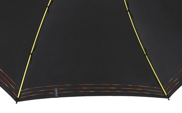 Esprit Langregenschirm Damen-Stockschirm, bestickt mit bunten Linien, mit gelben Streben und gelbem Griff