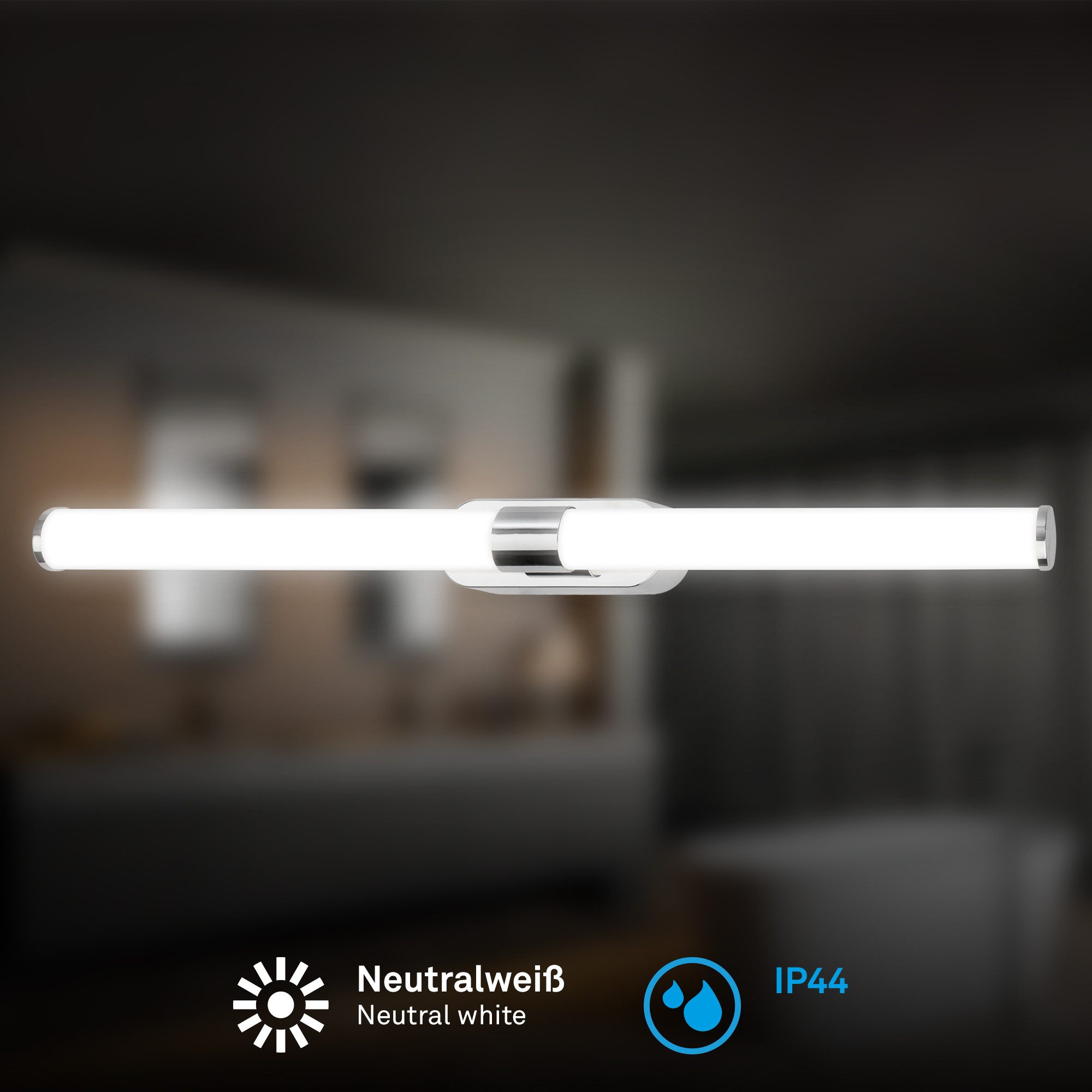 Briloner Leuchten LED Spiegelleuchte Wandleuchte RUNT Badlampe Spiegel IP44 Badezimmer, LED fest integriert, 4000K, LED Schminklicht Bad Chrom 60 x 6,5 x 4,5 cm 7W Bad