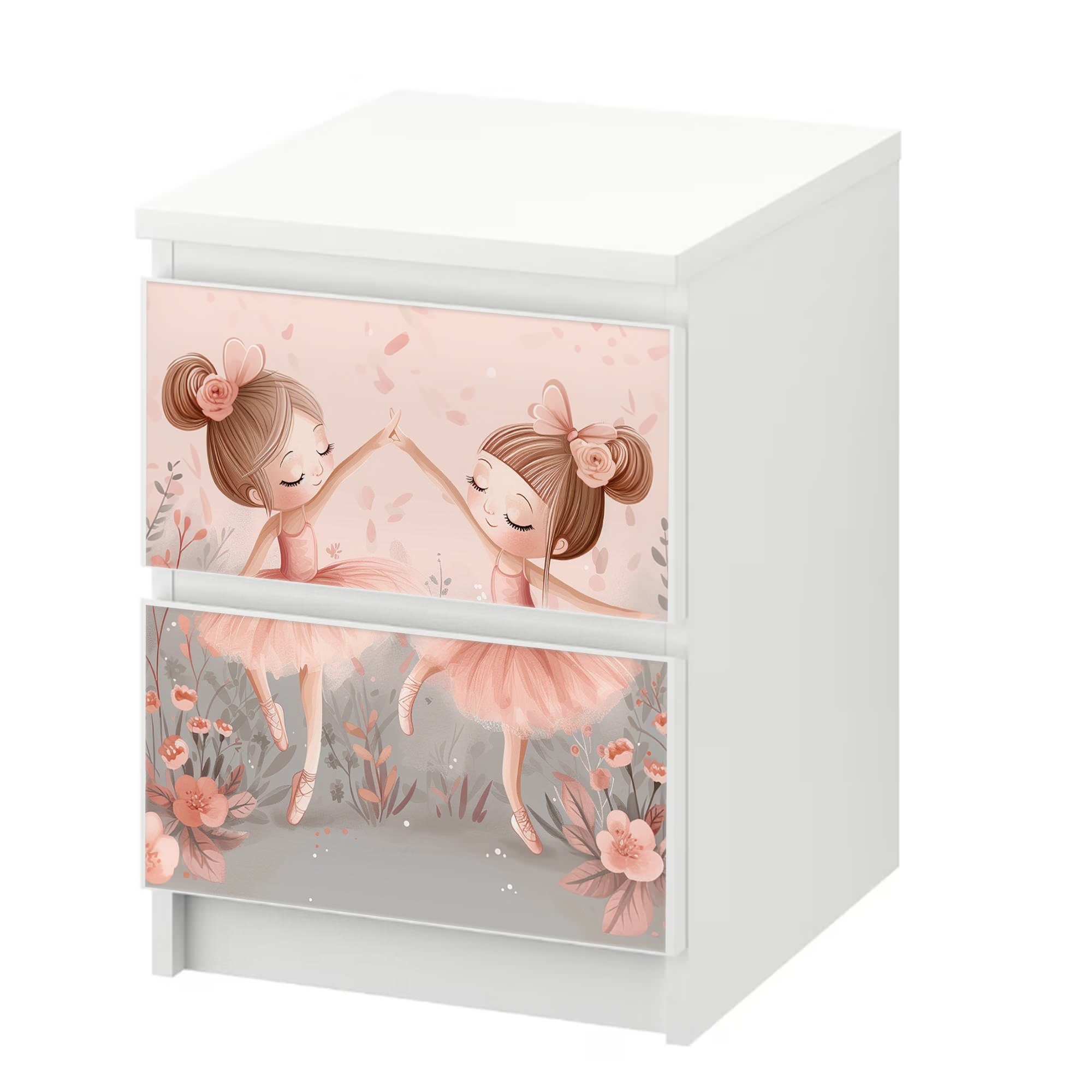 Sunnywall Möbelfolie passend für IKEA Malm Kommode Schrankfolie Aufkleber Ballerina Floral, blasenfreie selbstklebende Folie (SCHRANK NICHT INKLUSIVE)