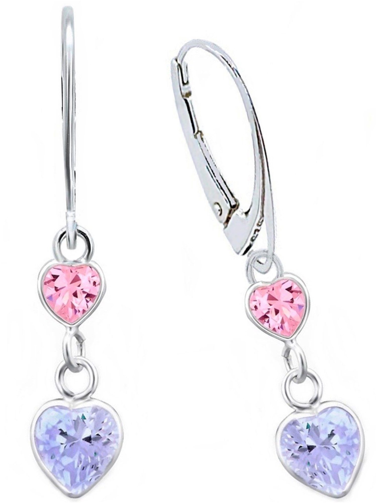 Goldene Hufeisen Paar Ohrhänger Zirkonia Herz Herzchen Brisur Ohrringe aus 925 Sterling Silber (1 Paar, inkl. Etui), Damen Mädchen Hängeohrringe