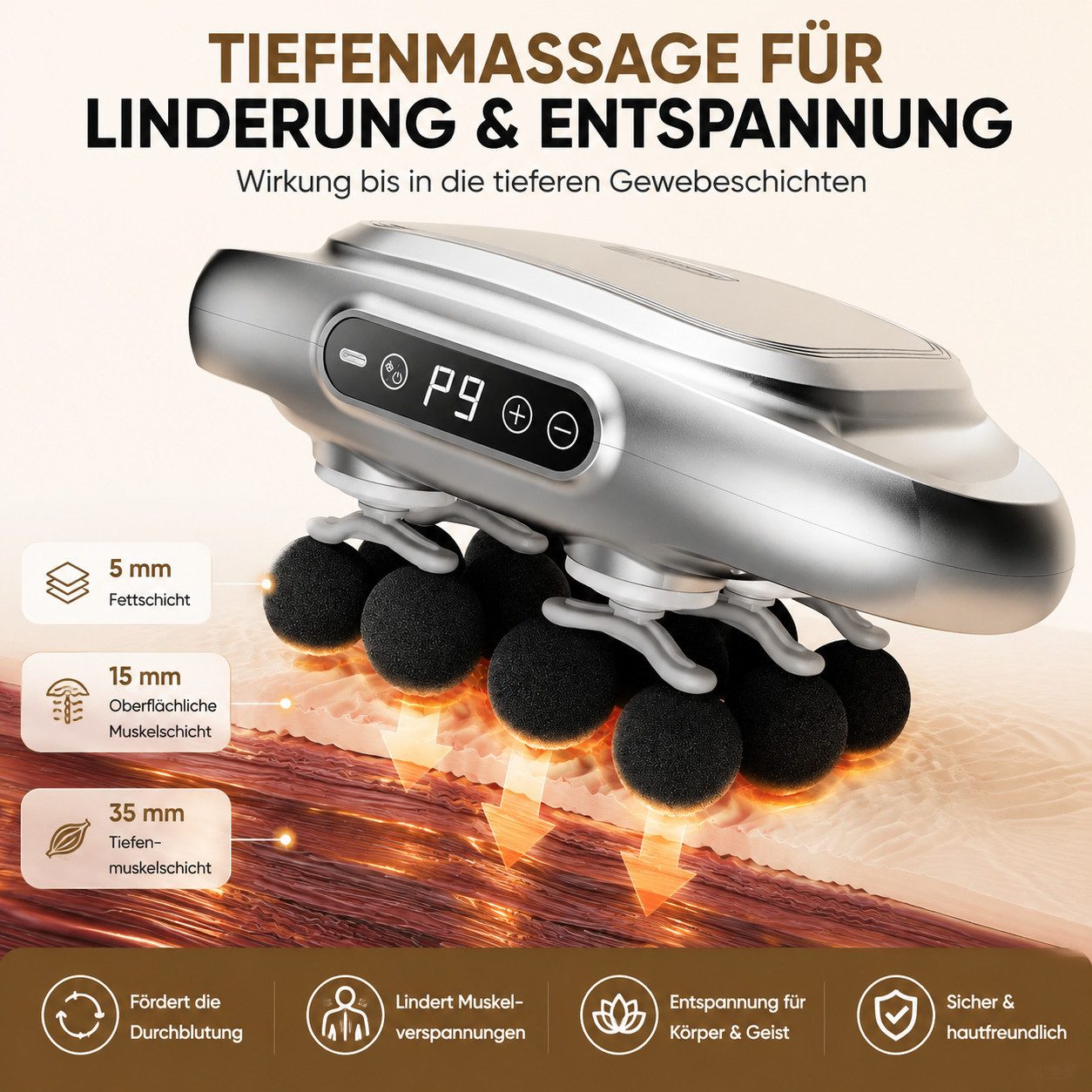 Forrlite Massagegerät elektrisch für Nacken, Rücken, Schulter und Beine, 18 Massageköpfen, Massagepistole mit Muskelmassage für Ganzkörper und Zuhause, 6- und 1 – Bild 4 von 5