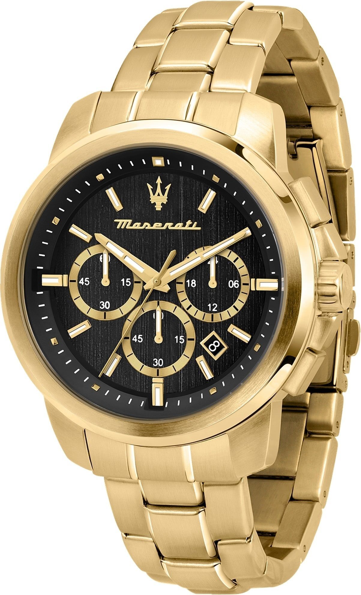 MASERATI Chronograph Maserati Herren Uhr Chronograph, Herrenuhr rund, groß (ca. 52x44mm) Edelstahlarmband, Made-In Italy gold