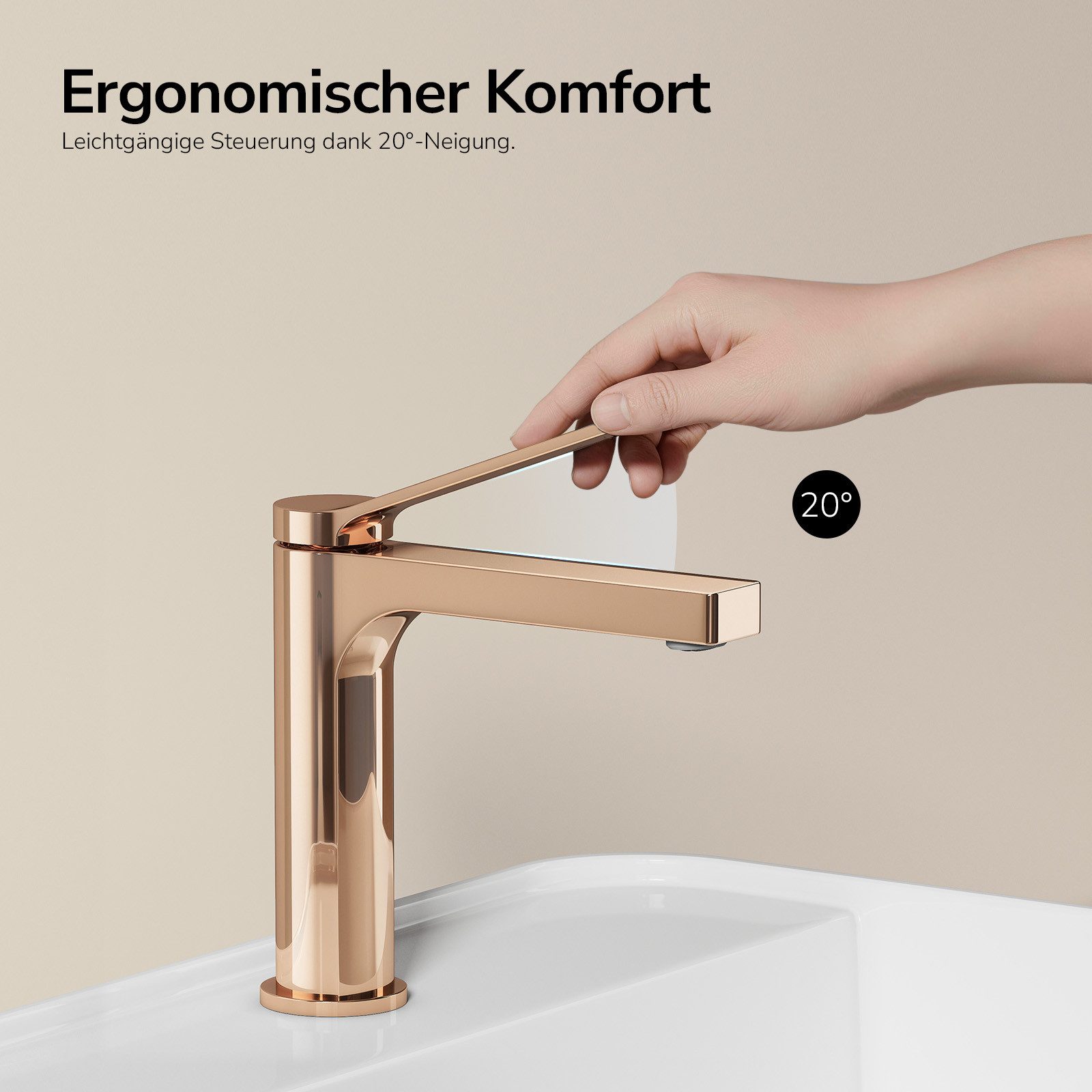 EMKE Waschtischarmatur Badezimmer Mischbatterien Einhebel Wasserhahn für Aufsatzbecken Kupfer (Mischbatterie) Höhe 12,5 cm, mit heißes und kaltes Wasser, chrom/ – Bild 2 von 5