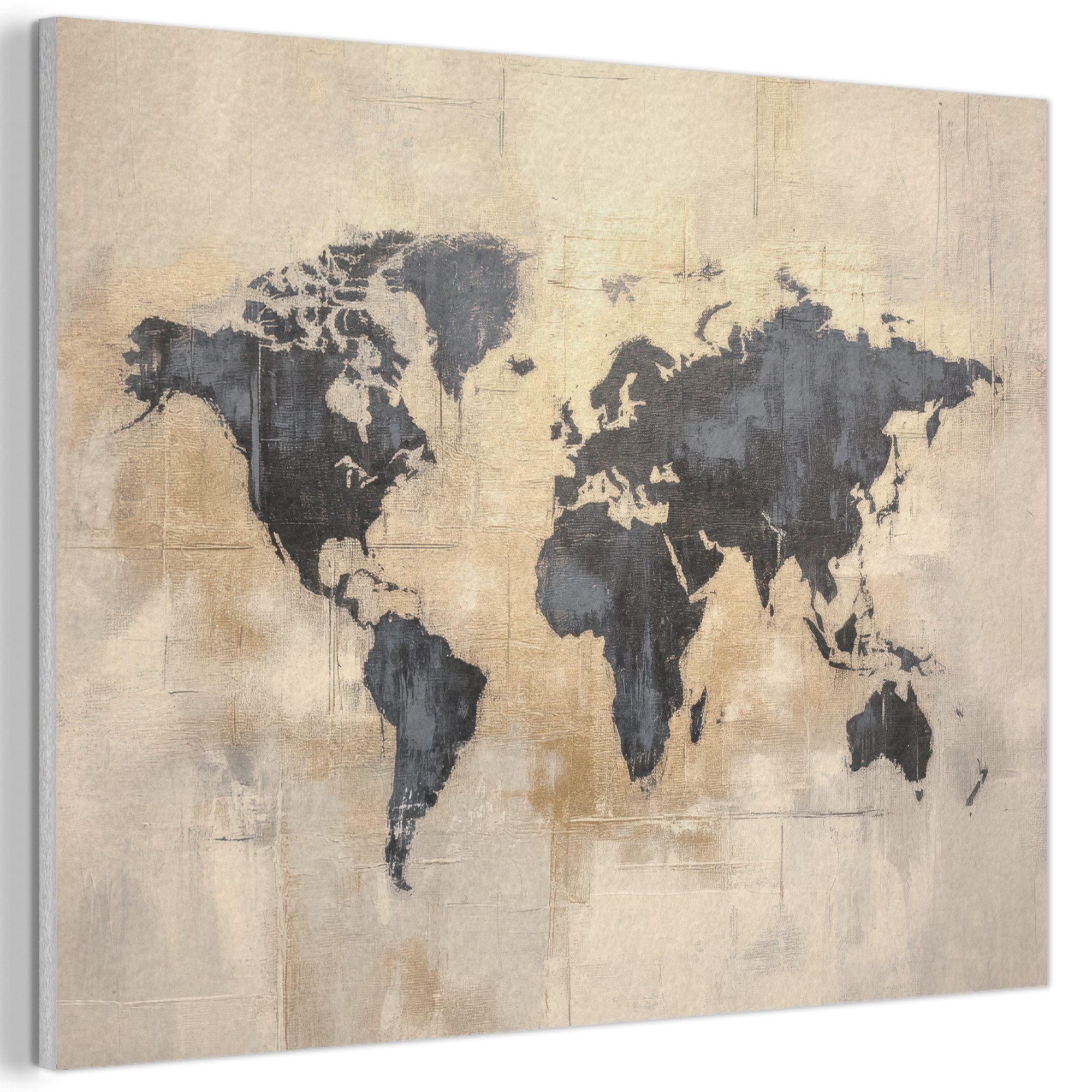 MuchoWow Gemälde Weltkarte - Gold - Schwarz - Abstrakt, Fotodruck (1 St), Akustikpaneele PET-Filz, Akustikbild, Schalldämmung, Deko 40x30 cm