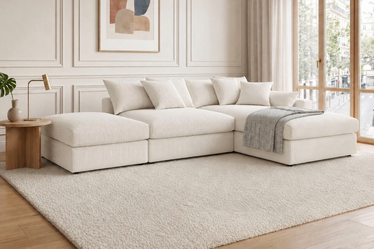 OTTO home Ecksofa Cosy Lounge L-Form, Breite 333 cm, Mega-Sofa mit Cordstoff bezogen, mit Federkern & 4 Zierkissen
