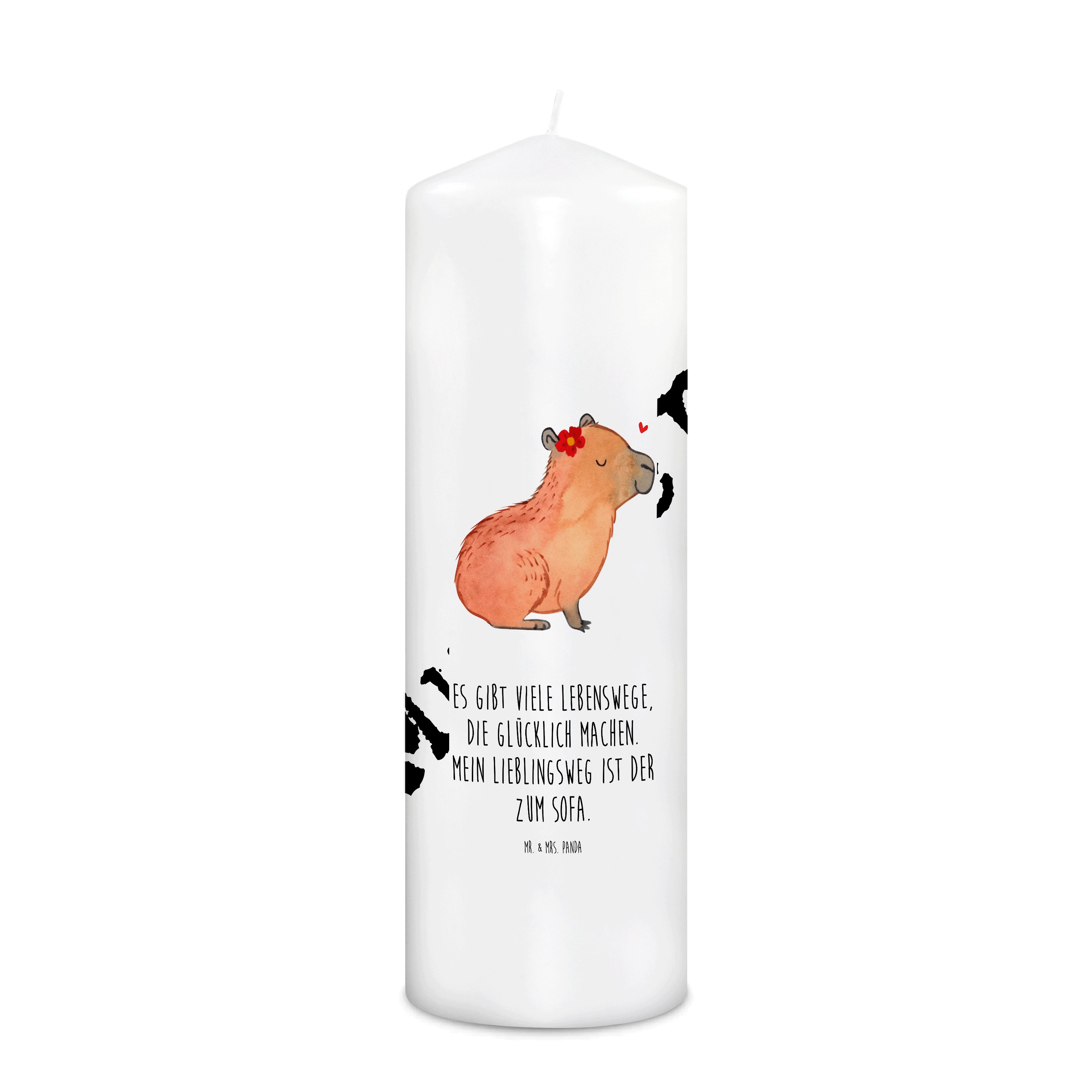 Mr. & Mrs. Panda Formkerze 29 x 8 cm XL Capybara Blume - Weiß - Geschenk, Kerze, Taufgeschenk Ke (1-tlg), Design