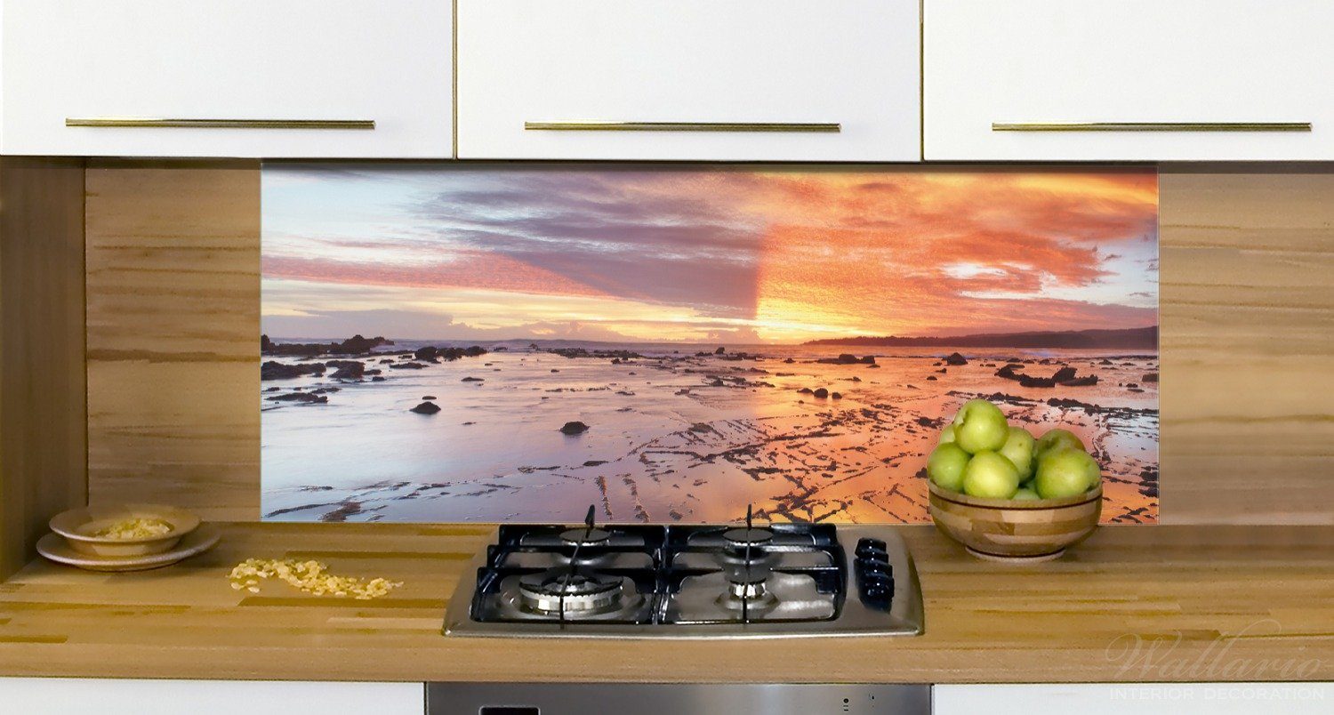 (1-tlg) Wallario Meer Küchenrückwand Sonnenuntergang, Wattwanderung bei am