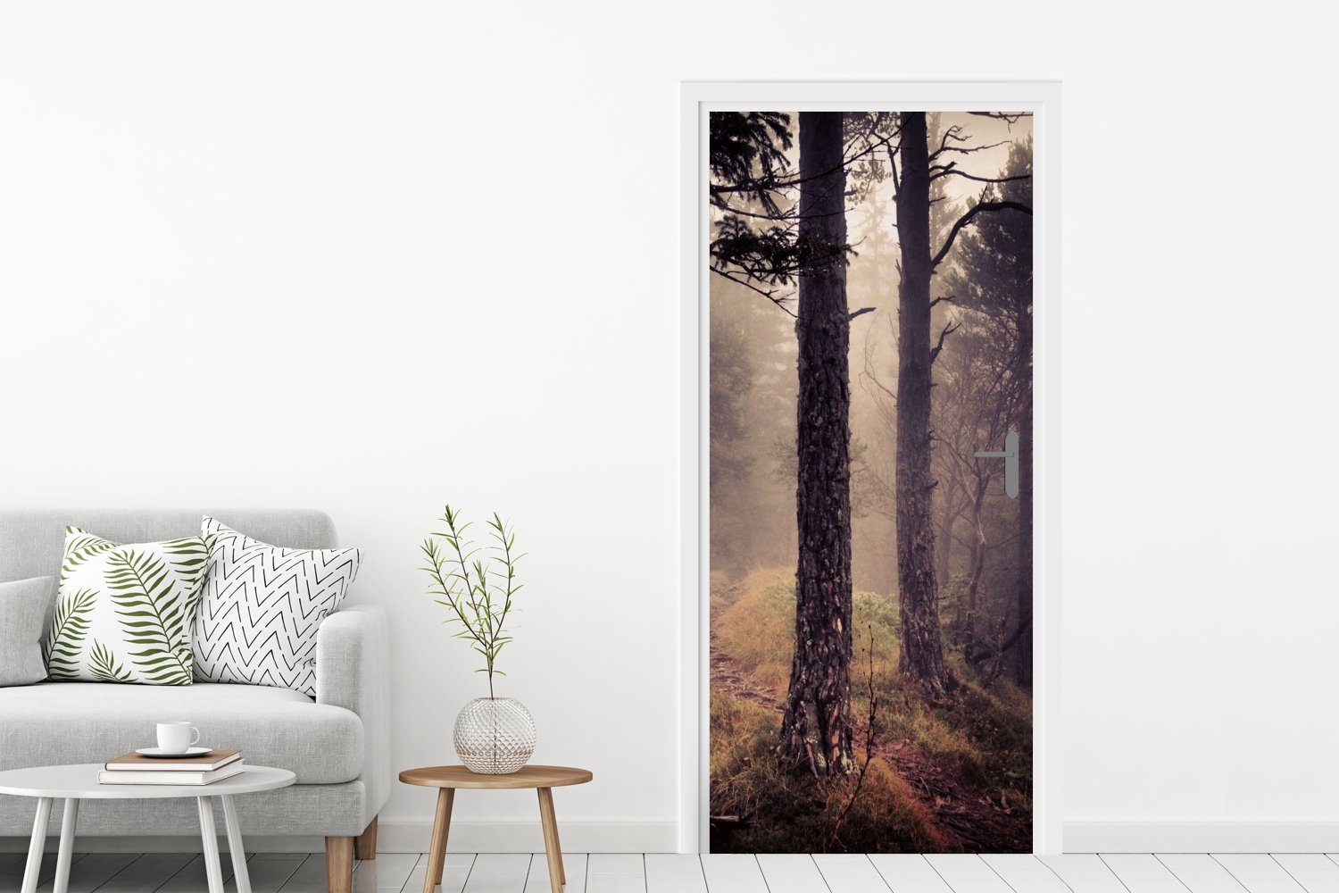 Natur - Nebel St), (1 Wald, Türtapete bedruckt, - - 75x205 MuchoWow Tür, cm Matt, Herbstdekoration Fototapete Türaufkleber, für
