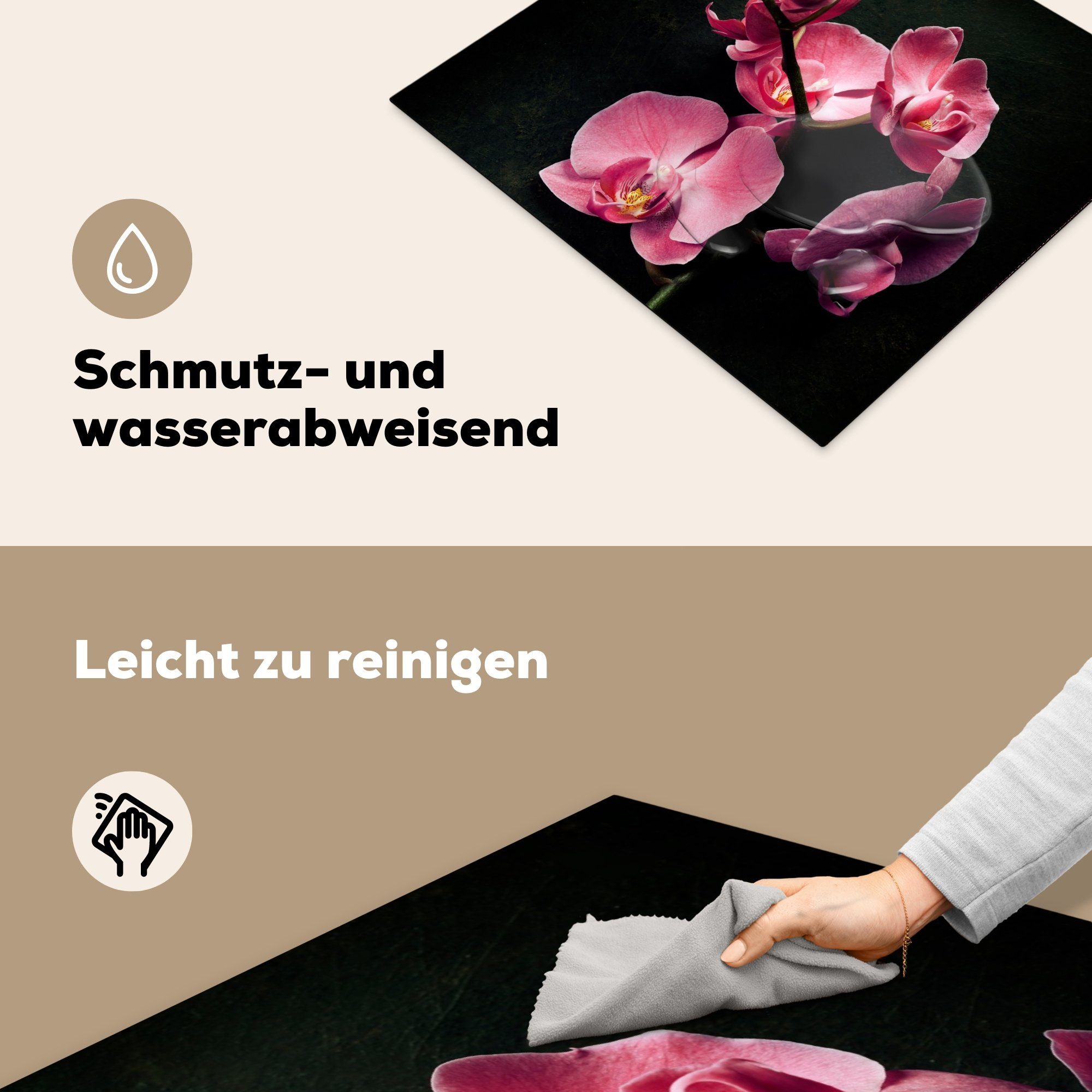 Vinyl, für küche, Herdblende-/Abdeckplatte - cm, die Blumen Rosa, - Orchidee 59x52 (1 Ceranfeldabdeckung tlg), Induktionsmatte - Pflanzen MuchoWow