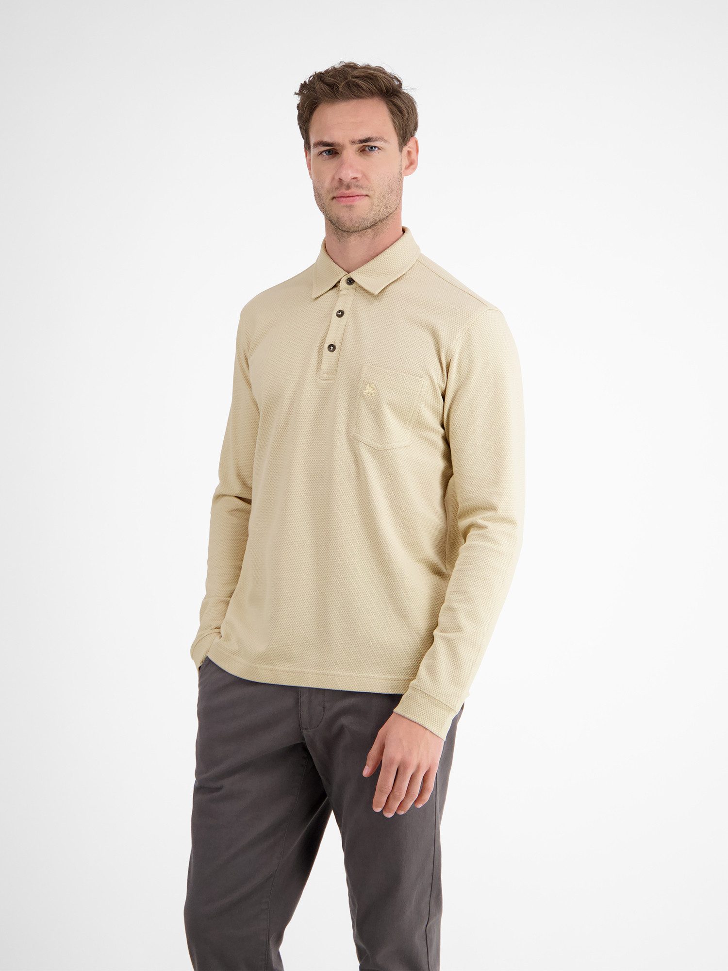 LERROS Langarm-Poloshirt Herren-Langarmpolo in Waffeloptik