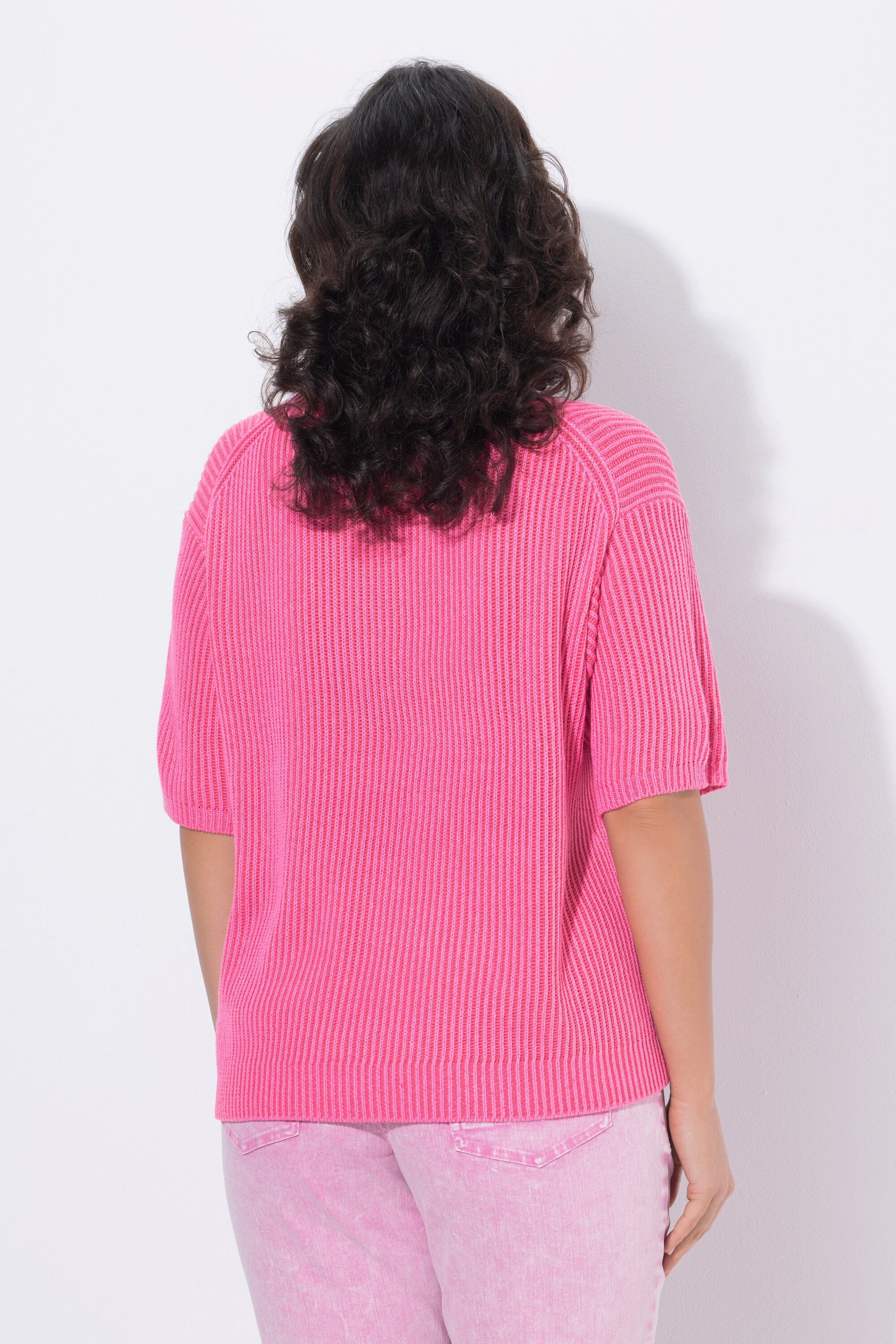 Ulla Popken Strickpullover Strick-Shirt Streifen Rundhals Halbarm