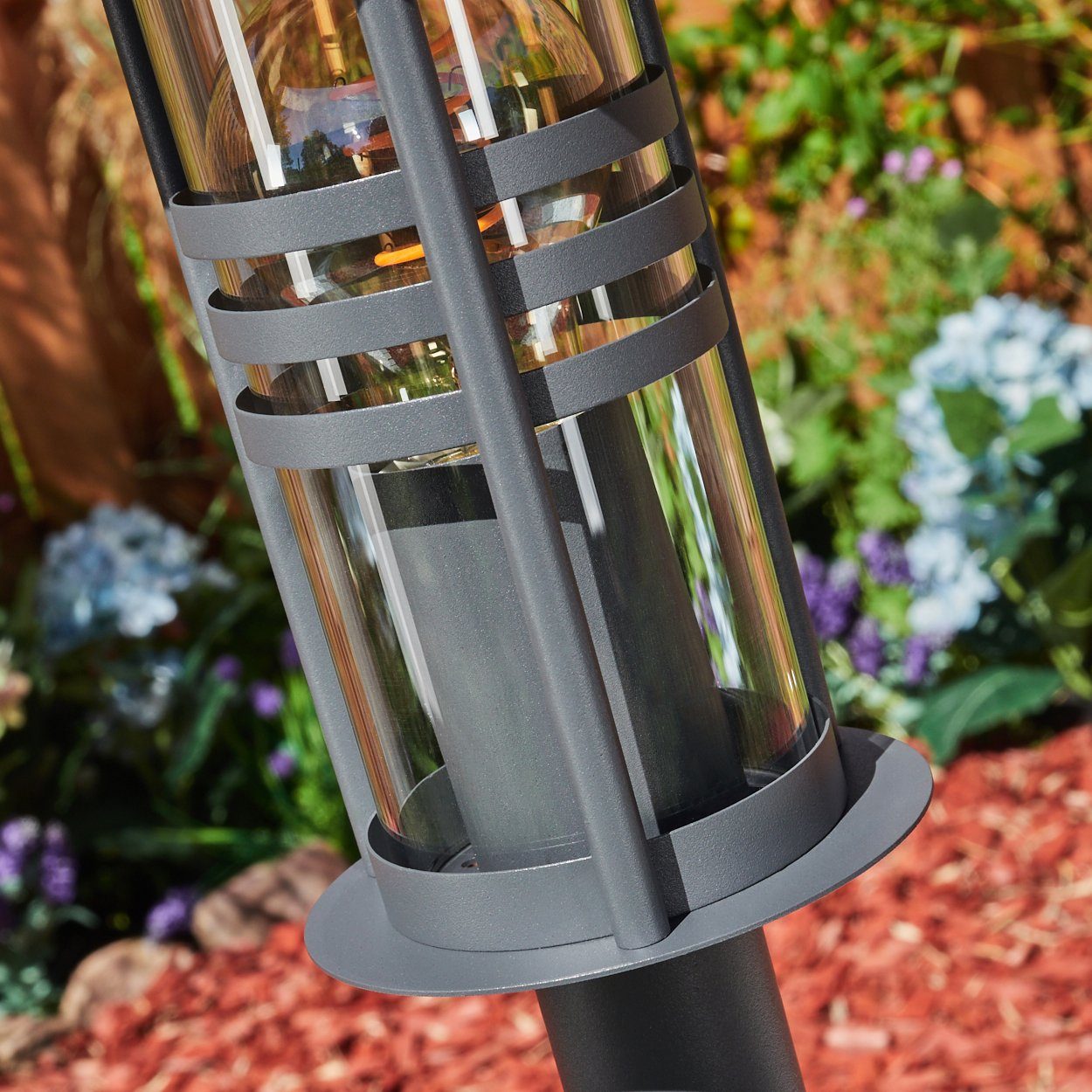 hofstein Pollerleuchte Wegeleuchte aus Metall/Glas in Anthrazit/Klar, ohne Leuchtmittel, Außenleuchte, Gartenbeleuchtung IP44, 1x E27, ohne Leuchtmittel