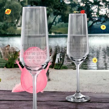 Mr. & Mrs. Panda Sektglas Pinguine Kuss - Transparent - Geschenk, Heiraten, Liebesgeschenk, Hoc, Premium Glas, Hochwertige Gravur