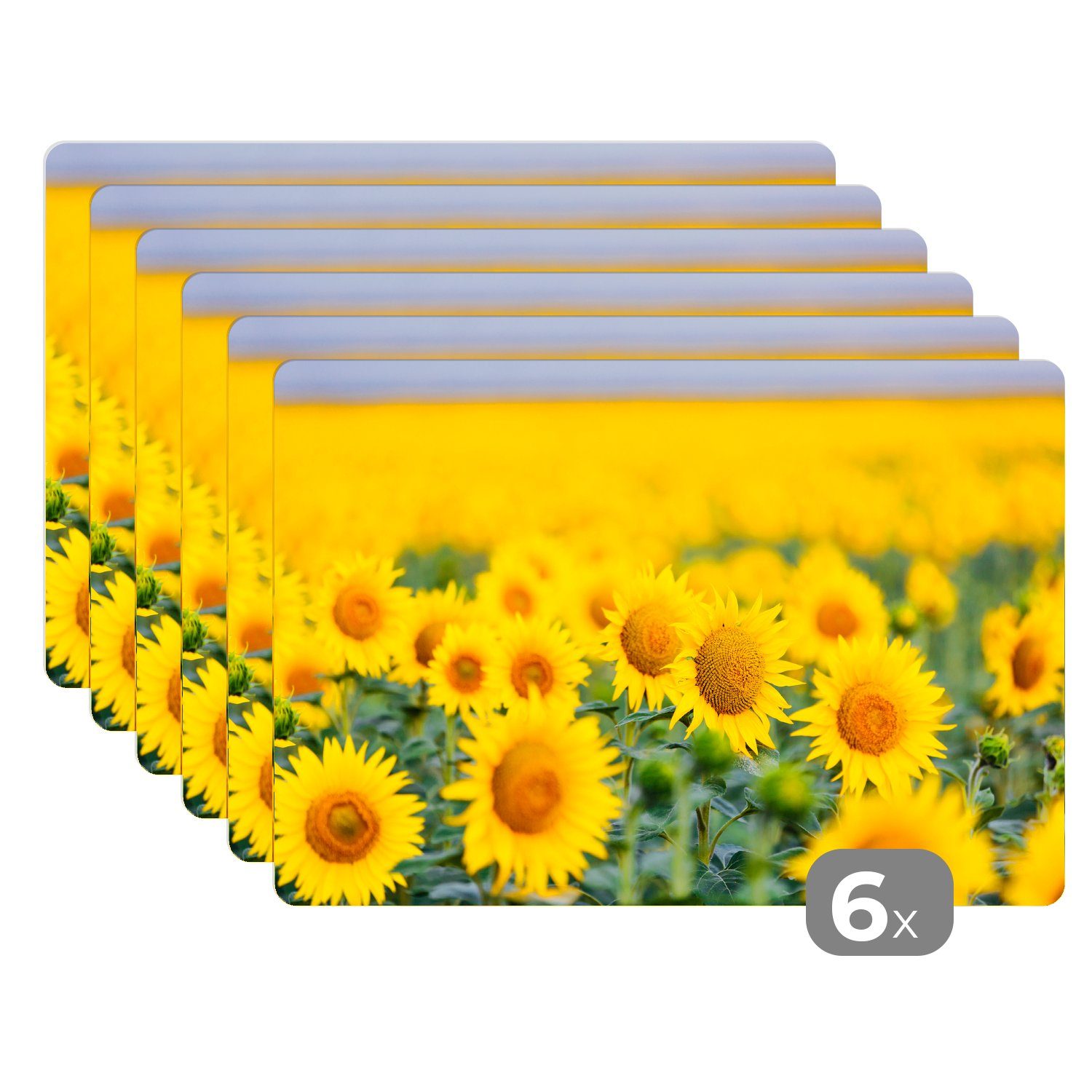 Platzset, Gelbe Feldsonnenblumen, MuchoWow, (6-St), Platzset, Platzdecken, Platzmatte, Tischmatten, Schmutzabweisend