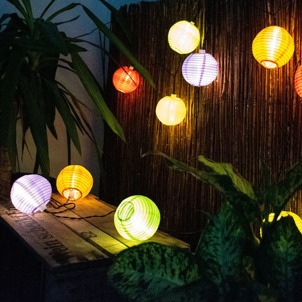 etc-shop Gartenleuchte, LED-Leuchtmittel fest Solar Leuchte Außen mehrfarbig Steck Erdspieß Lampions LED verbaut
