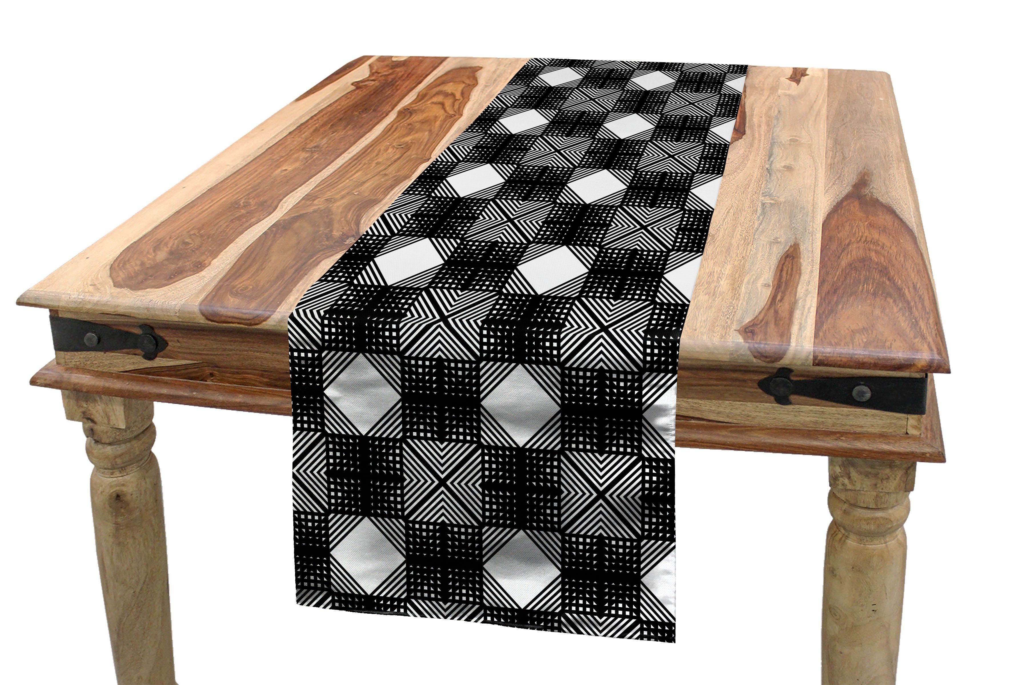 Abakuhaus Tischläufer Esszimmer Küche Rechteckiger Dekorativer Tischläufer, Geometrisch Symmetrische Squares Lattice