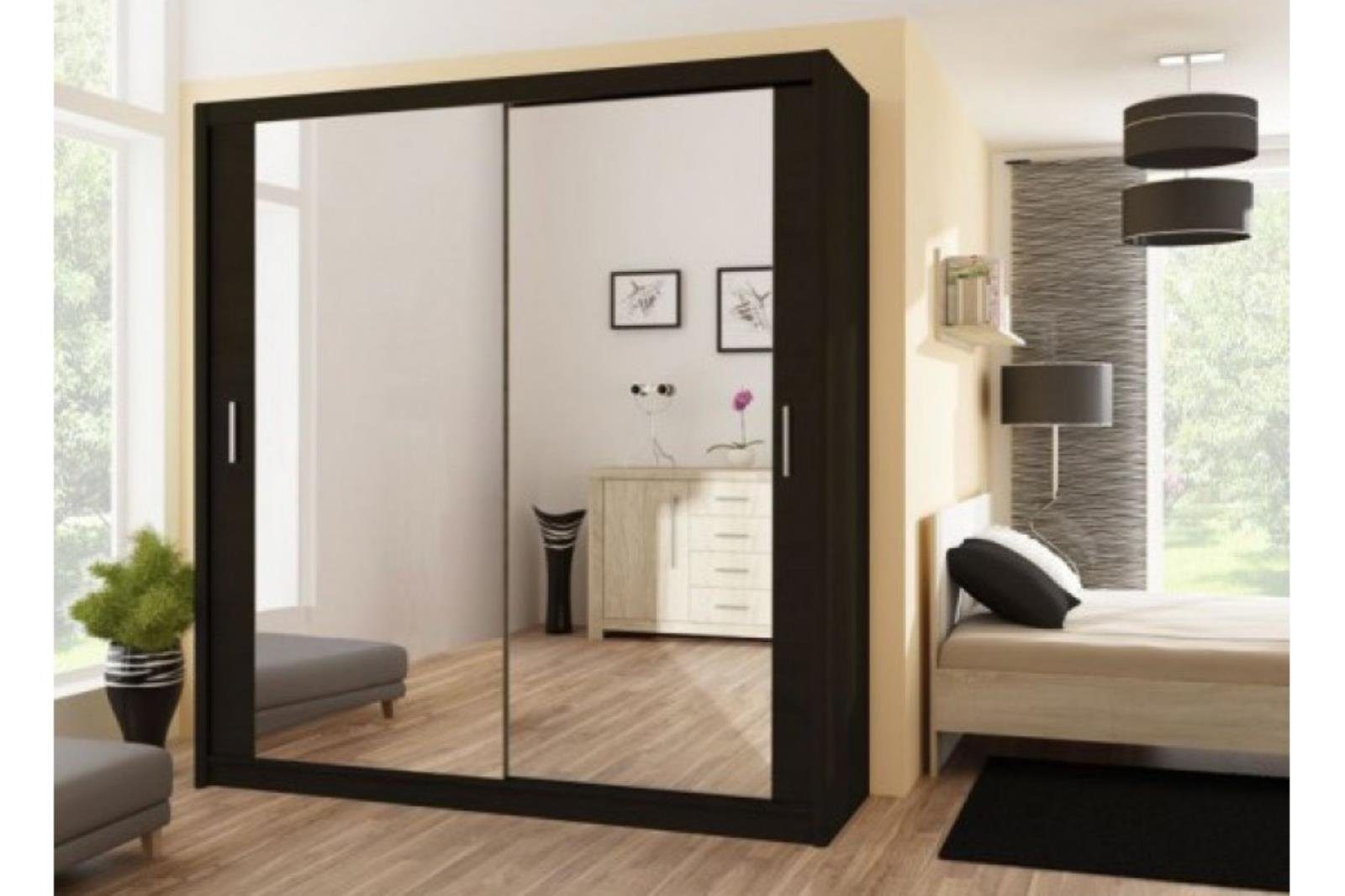 Beautysofa Kleiderschrank Modern PARIS mit schwarz Sideboard, cm Kleiderschrank Wohznimmer Mehrzweckschrank Schrank mit für 160 Kleiderstange, Spiegel