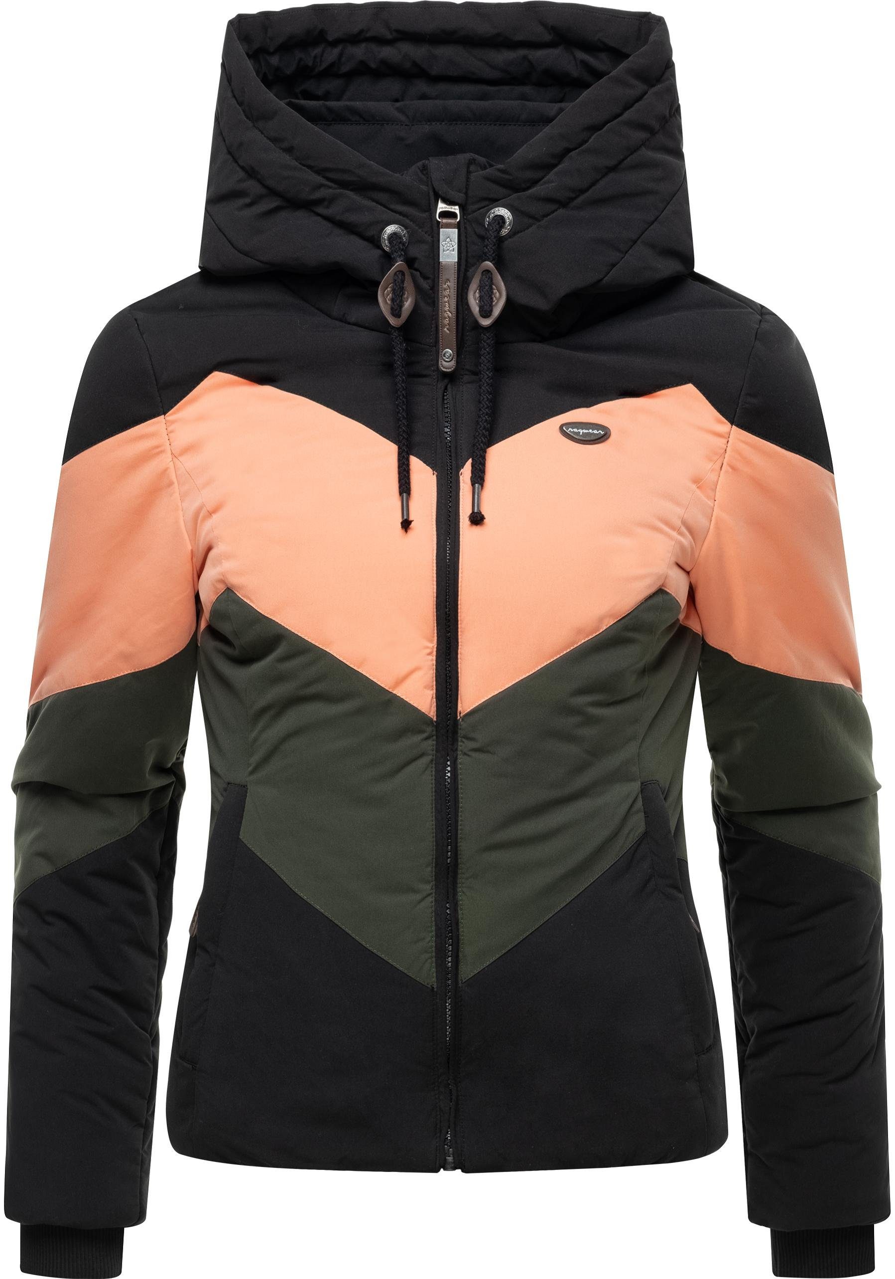 Novva Winterjacke mit V-Steppung black Ragwear Kapuze stylische Block Anorak und