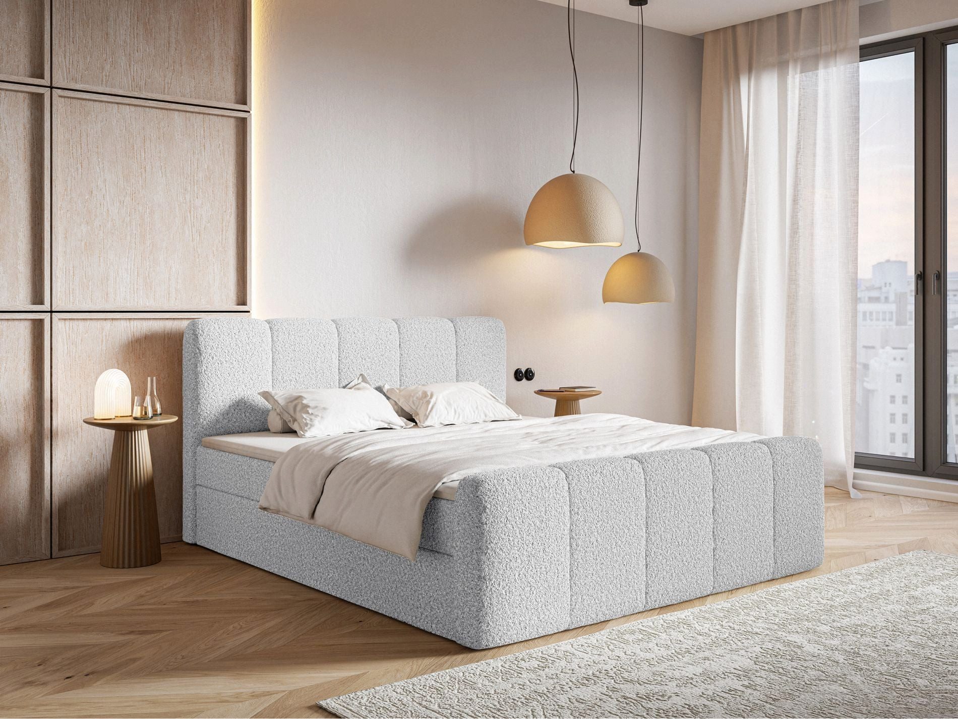 Selsey Boxbett CLOUDY II, Polsterbett mit Bettkasten, Matratze & Topper, Bouclé oder Chenille