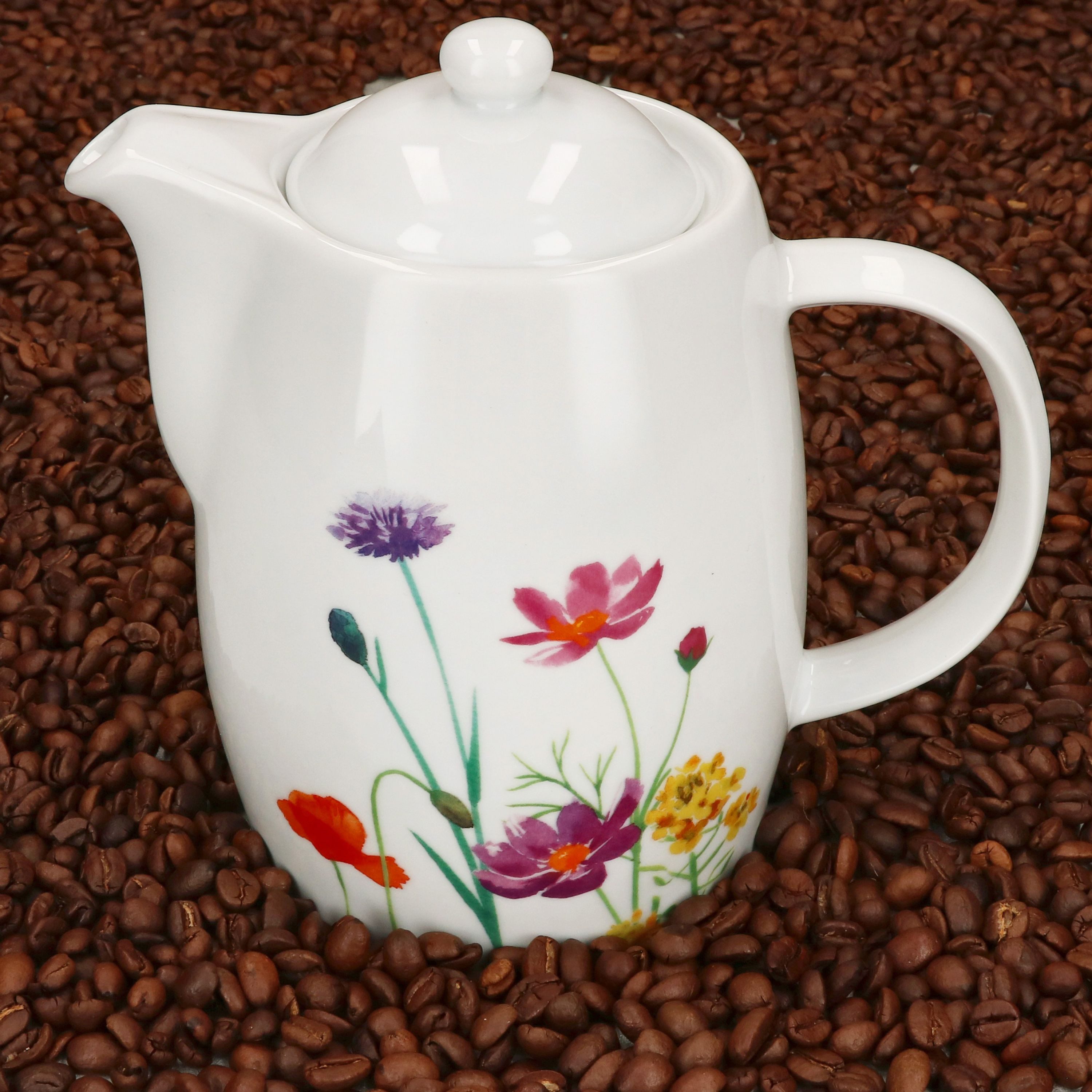 MamboCat Kanne Kanne Marie 850ml mit Deckel Porzellan für Tee & Kaffee Blumenwiese