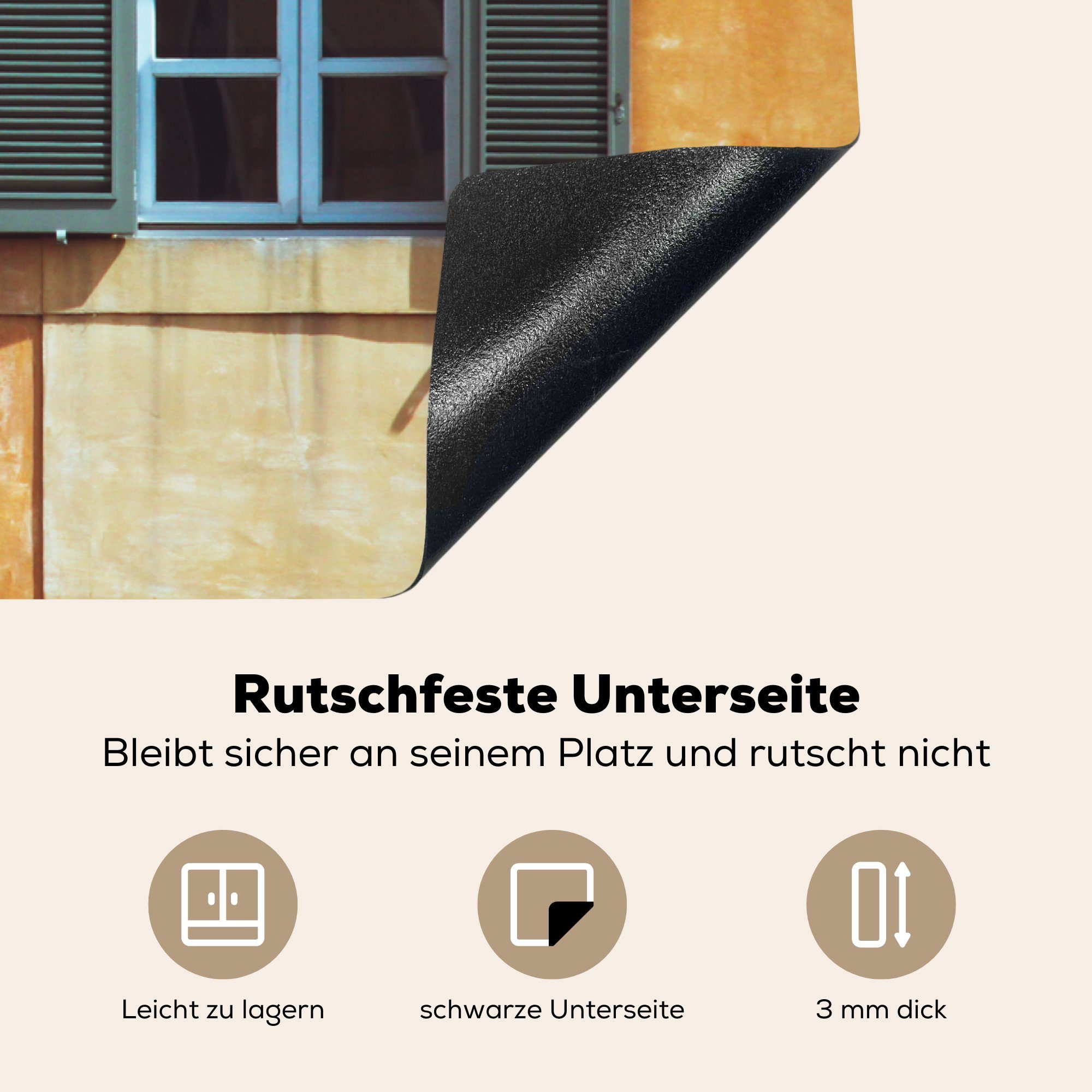 vor 83x51 MuchoWow in Fensterläden Wand (1 Ceranfeldabdeckung, Herdblende-/Abdeckplatte für Fenster orangefarbenen Zwei tlg), Vinyl, einer Arbeitsplatte Rom, mit küche cm,