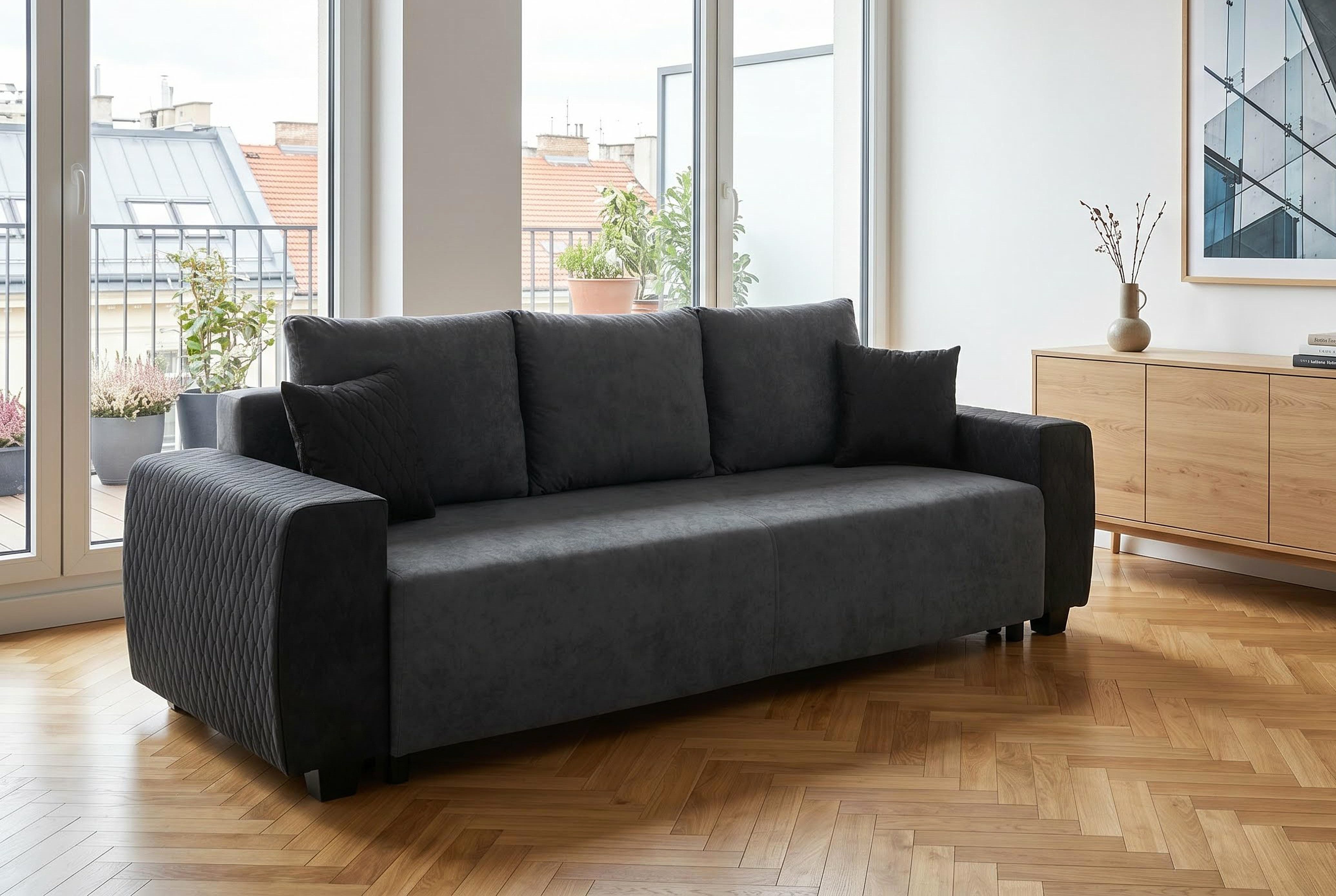 OTTO home Schlafsofa Bella, B: 241 cm, Liegefl. 142x194 cm, Schlaffunktion, Bettkasten & 2 Zierkissen, Federkern
