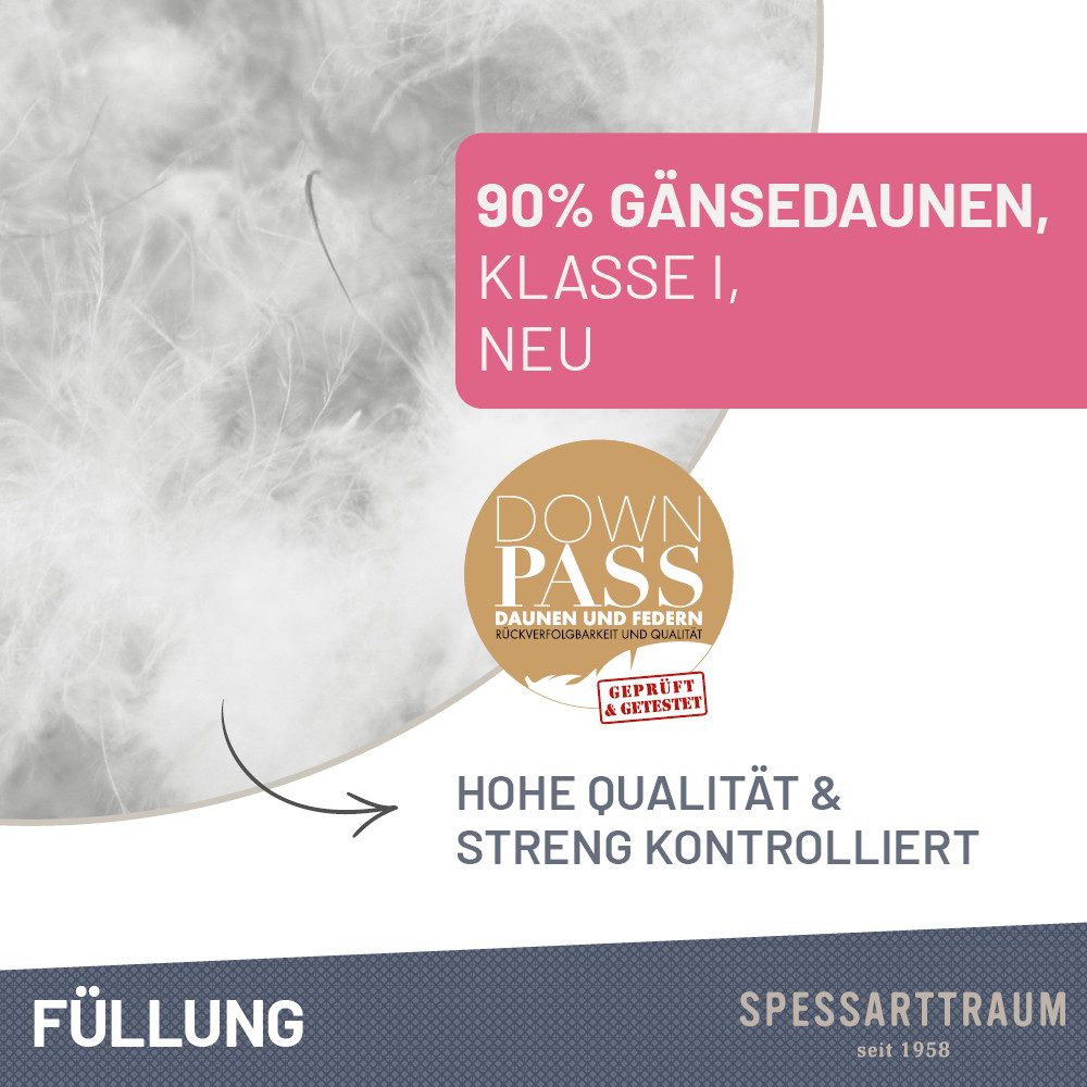 SPESSARTTRAUM Gänsedaunenkopfkissen Premium, Kopfkissen 1-tlg. oder 2-tlg. 40x80 oder 80x80 cm, Füllung: 90% Gänsedaunen, 10% Gänsefedern, Bezug: 100% Baumwolle, Spar-Set, hergestellt in Deutschland, allergikerfreundlich, im Set günstiger