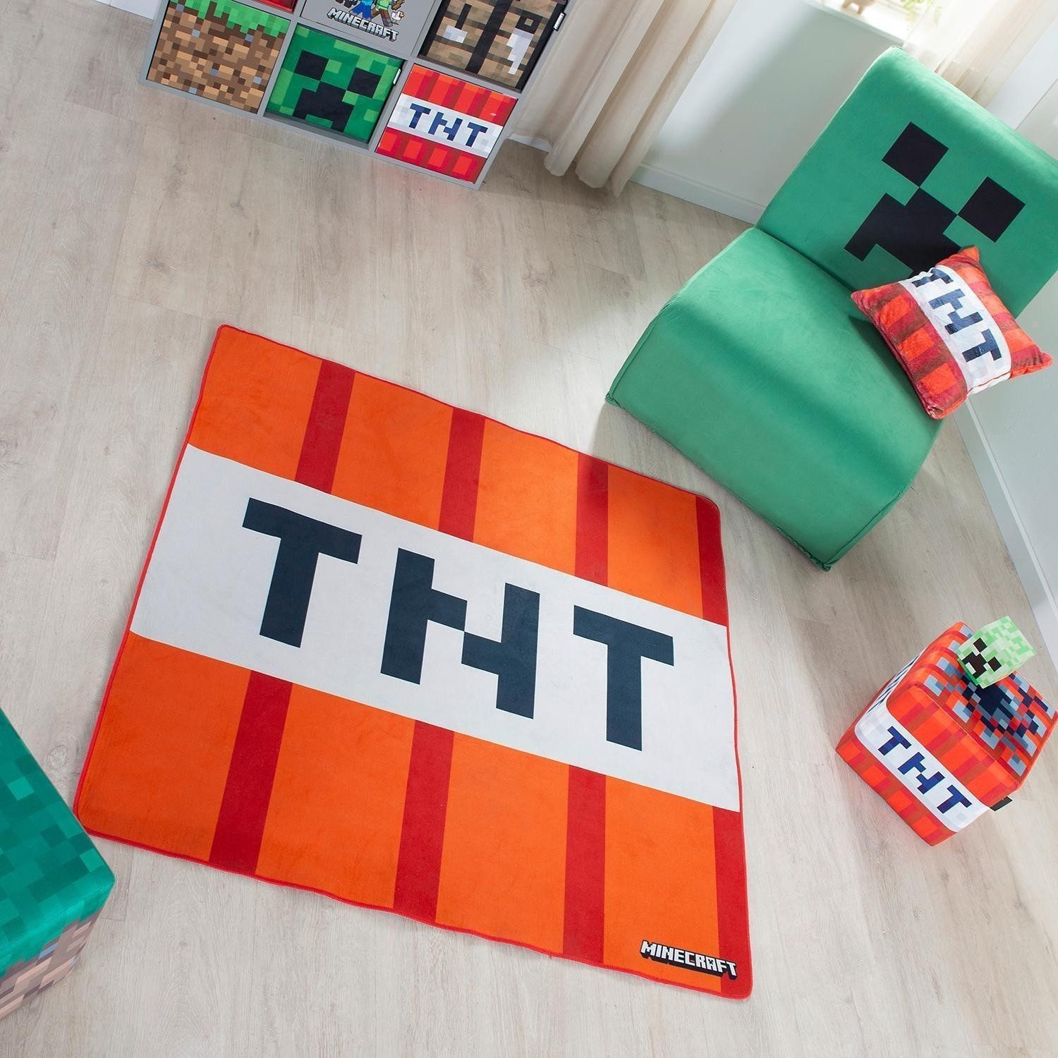 Kinderteppich MINECRAFT, 120 x 120 cm, Rot, Weiß, quadratisch, Polyester