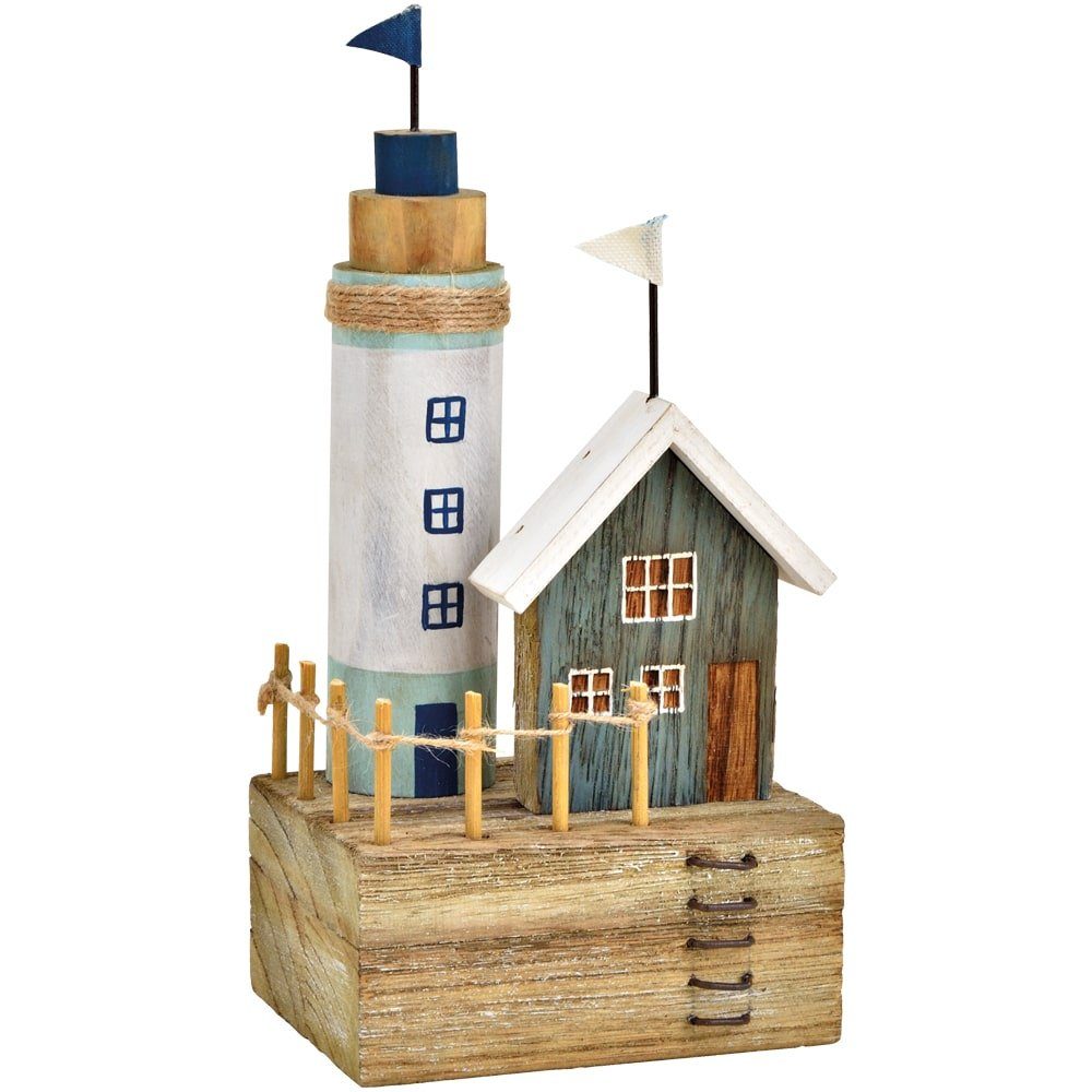 matches21 HOME & HOBBY Dekofigur Leuchtturm mit Haus Hafen Szene Holz Badezimmer bunt 26 cm (1 St)