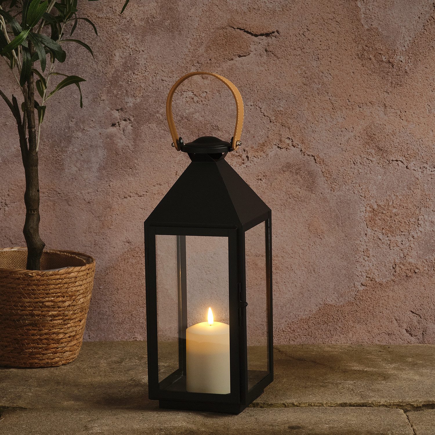 Lights4fun LED Laterne Schwarze "Brixham" TruGlow® LED-Laterne mit Griff in Lederoptik