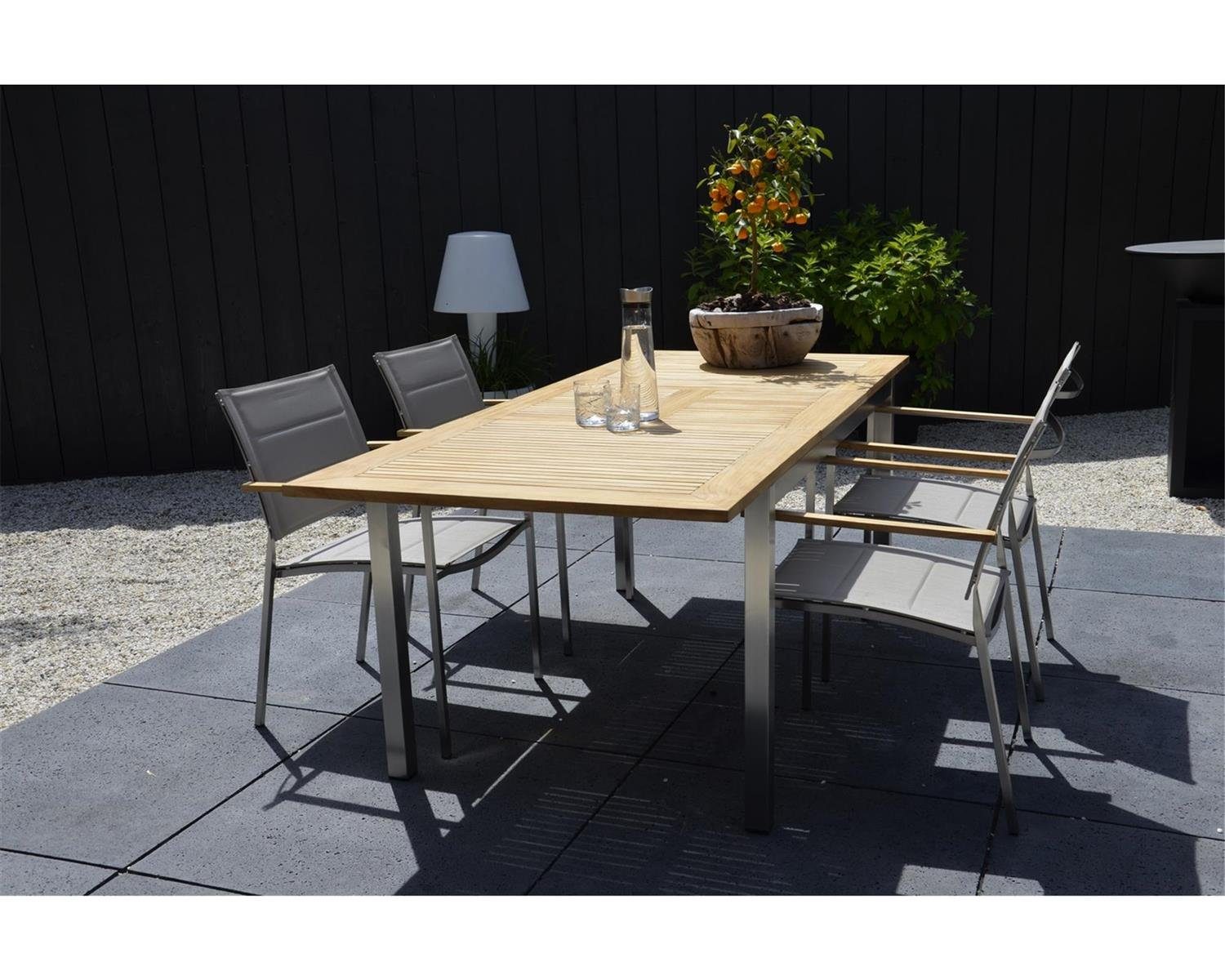Gartentisch mit 152-210x90cm Lesli Teak Living Ausziehtisch Edelstahl Lesli Living "Marmaris"