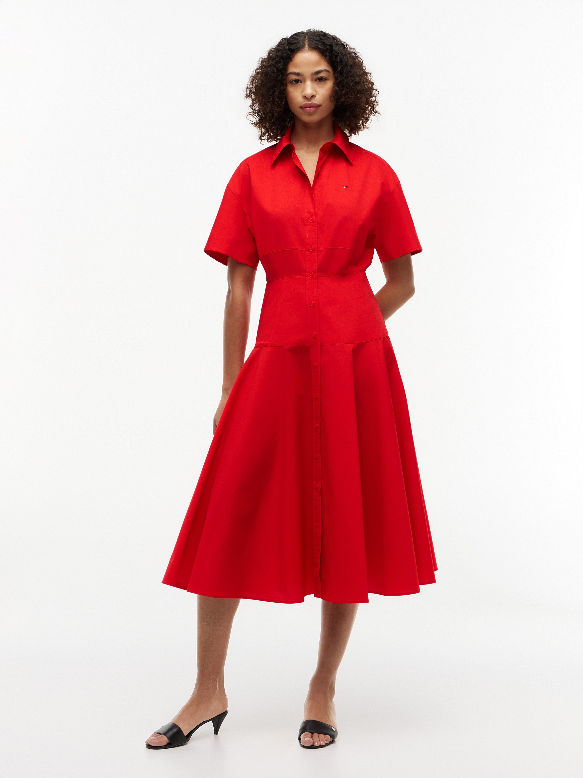 Blusenkleid POPLIN FLRE SS MIDI SHRT DRS