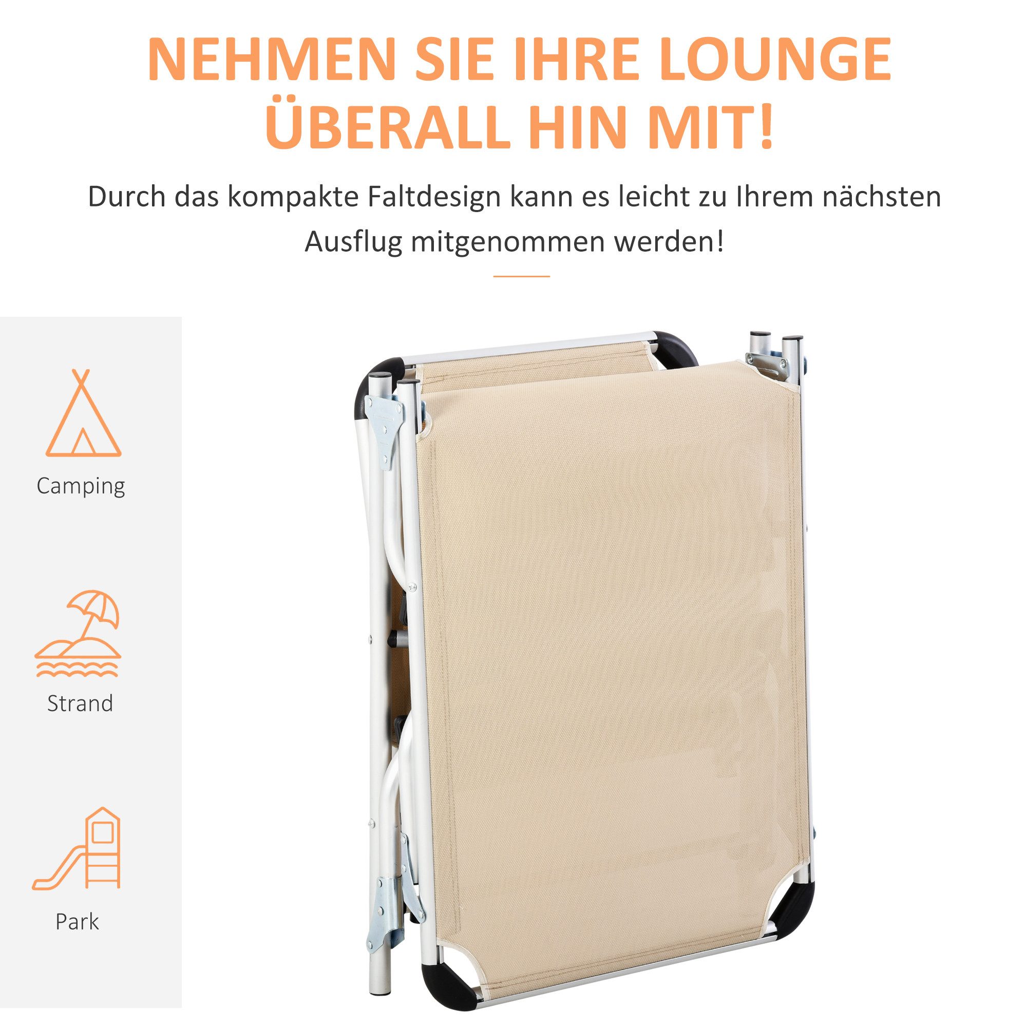 CHICFURN Gartenliege Faltbare Sonnenliege 4-fach verstellbar faltbar ergonomisch, Packung, 1 St., Gartenliege für Terrasse, Garten & Strand, in Beige, Leichte Relaxliege für entspannte Stunden im Freien, 165x60x76 cm