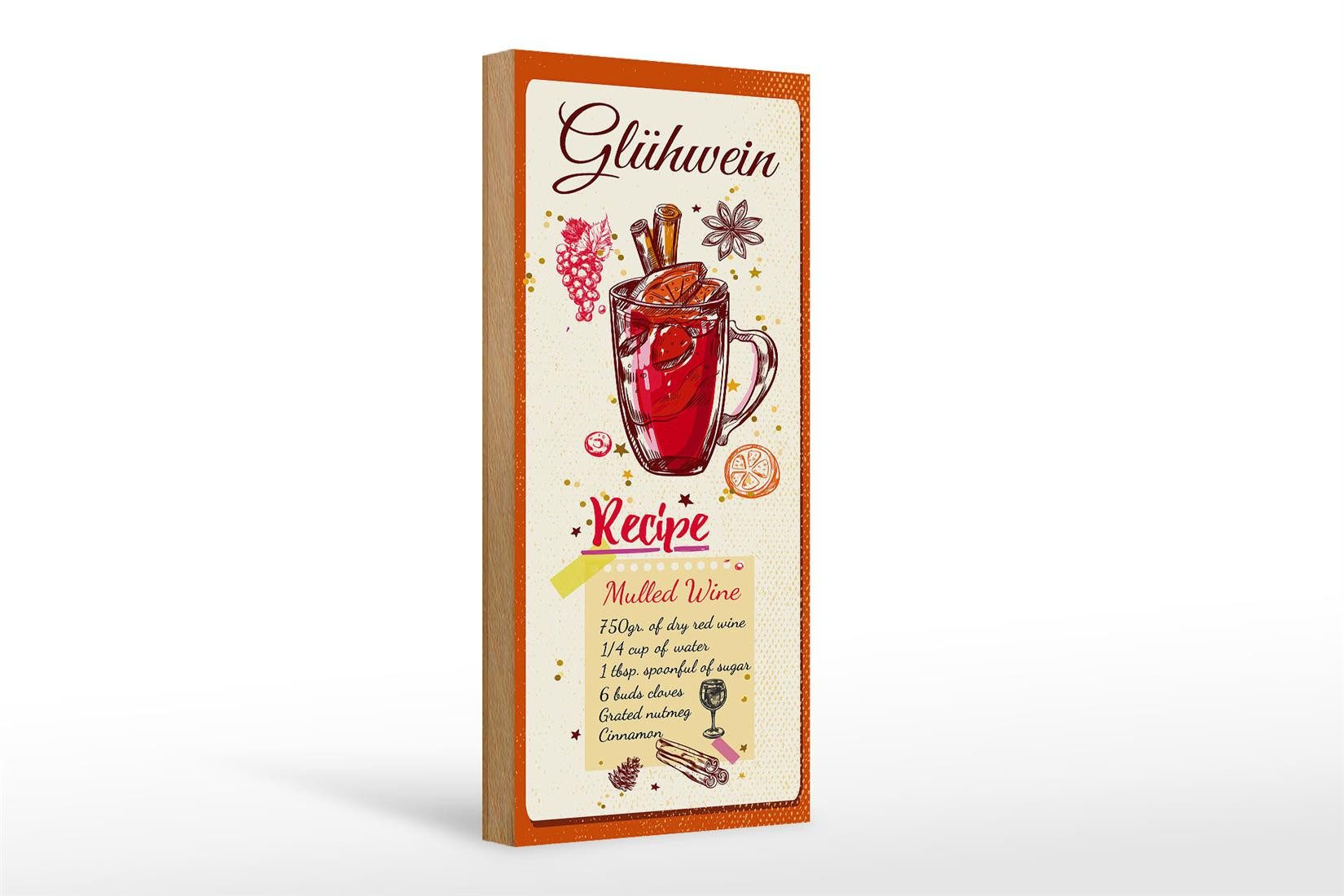 Holzbild Rezept Glühwein Recipe Mulled Wine 10x27cm