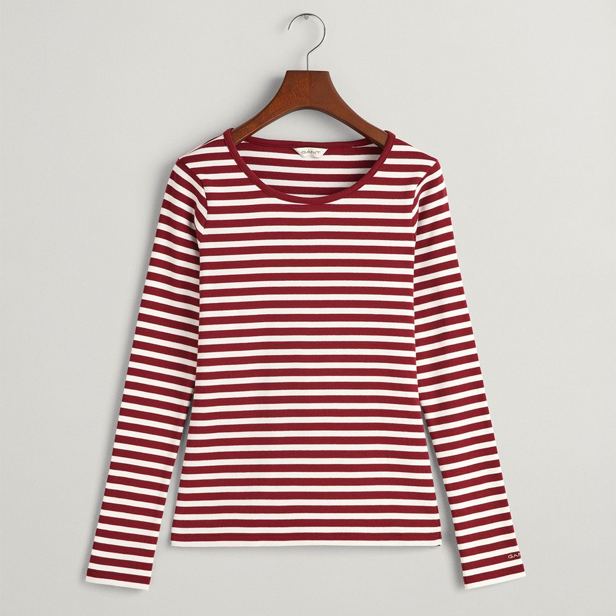 Gant Langarmshirt 4203494 Damen Slim Striped 1x1 LS gestreift Langarmshirt PlumpedRed(604)