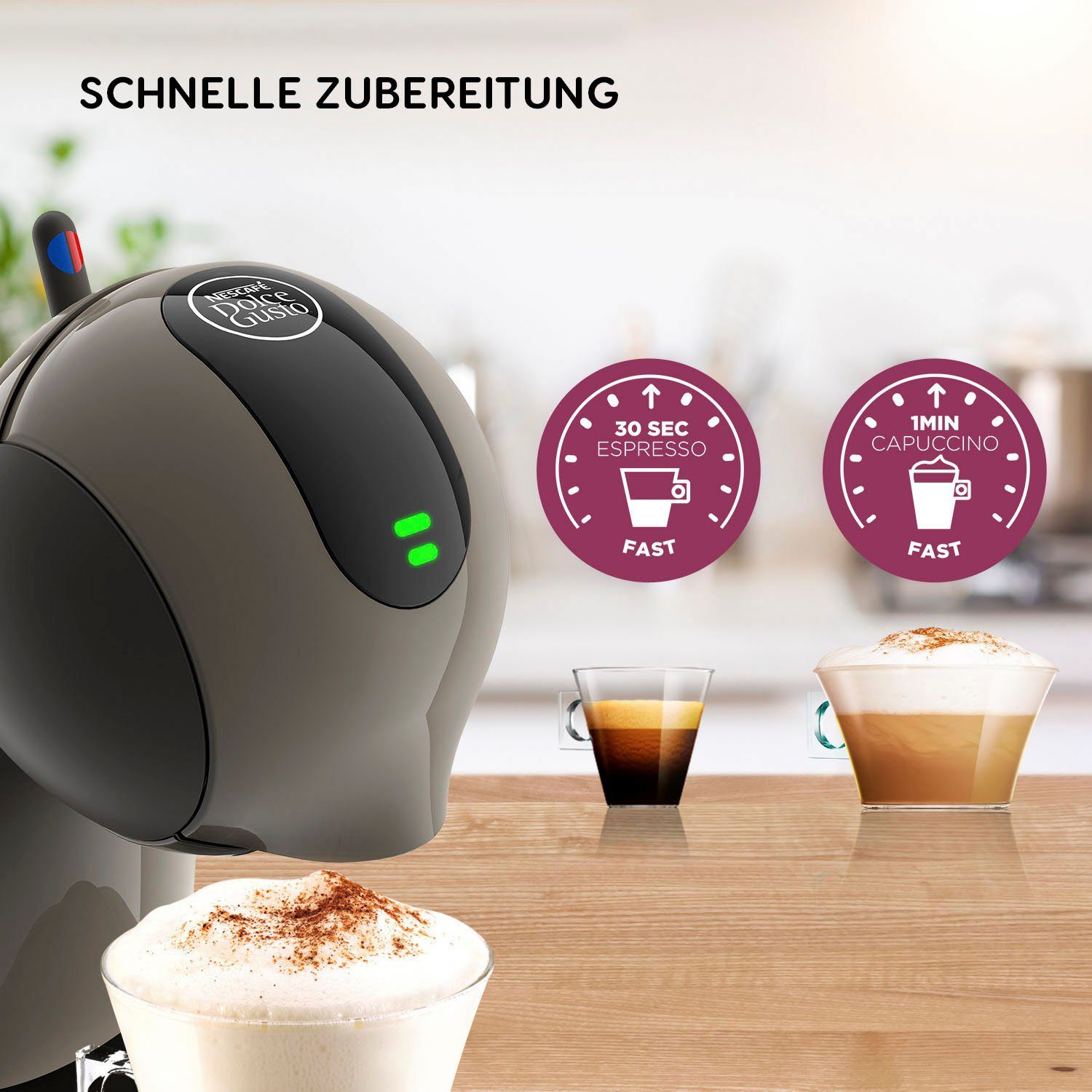 Touchscreen, Krups, NESCAFÉ® Gusto® Automatic 1 bis Min. Dolce Hochdrucksystem Energiesparmodus nach in KP270A 15 Kapselmaschine Taupe, Bar, Infinissima Touch