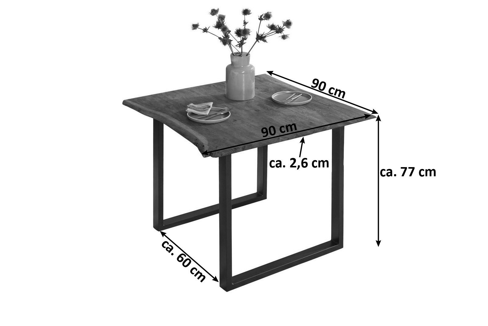 SAM® Baumkantentisch Brosna, Akazienholz, Baumkante, nuss, Metallgestell U-Form