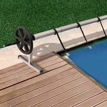 Arebos Pool-Abdeckplane Pool Aufroller, Länge von 3m - 5,70m, inkl. Befestigung & Rollen, 3 bis 5,70 m in der Länge anpassbar