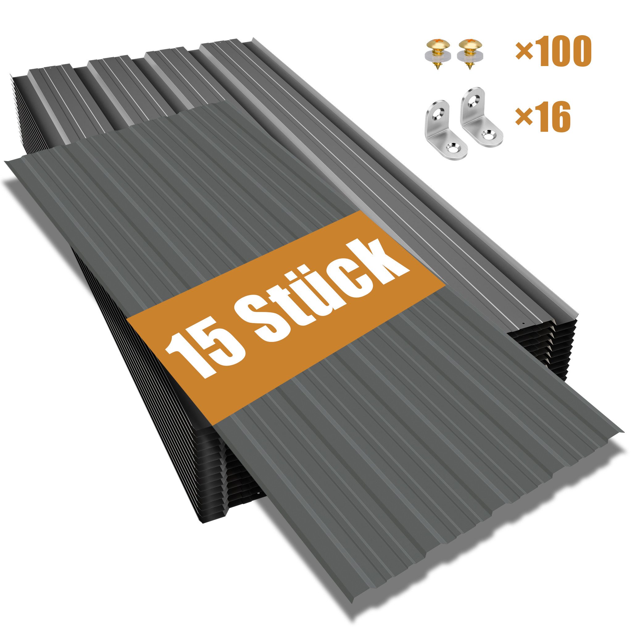 GIHAUVIA Trapezblech Trapezblech Set 15 Stück, verzinkt 0,25mm,Schrauben für Carport.