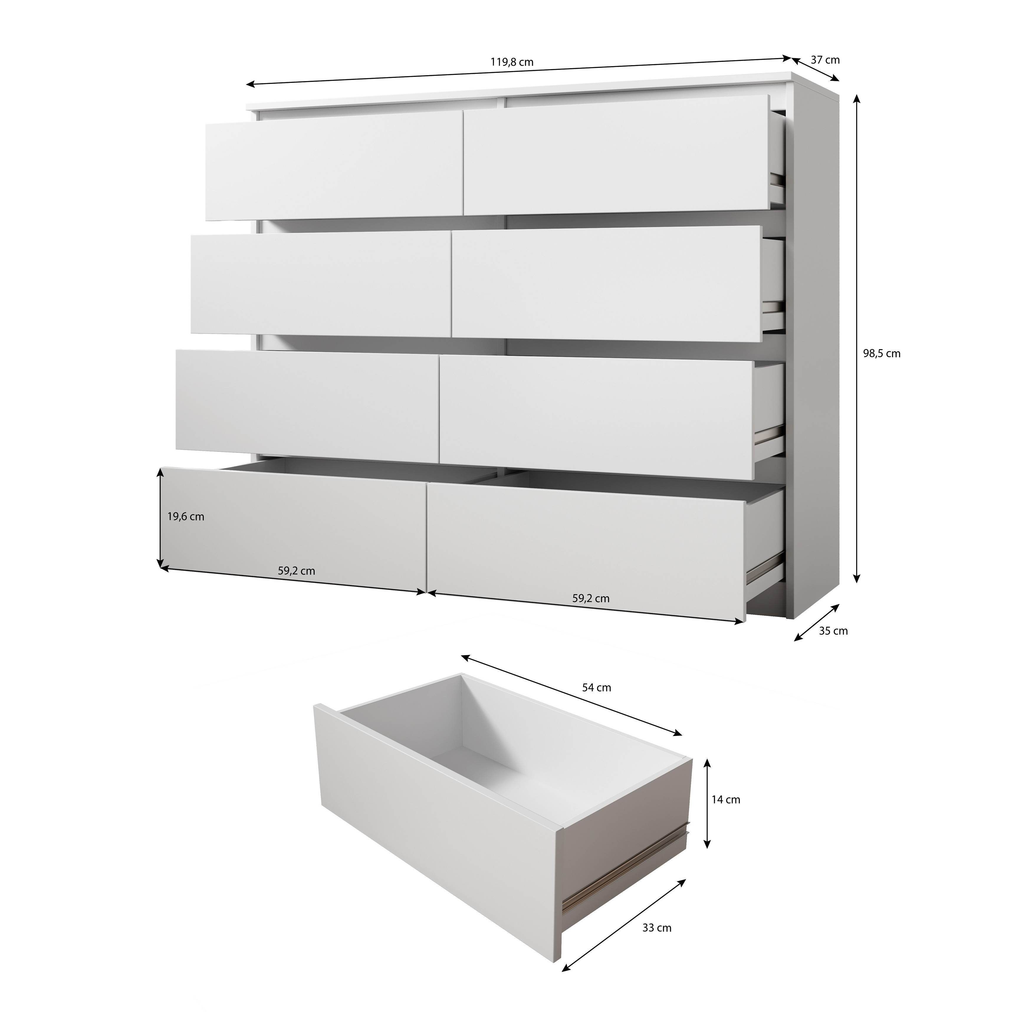 Furnix Wotan x 8 viel multifunktional Hochkommode Schubladen, ARENAL T35 Stauraum, H98,5 x cm mit B119,8