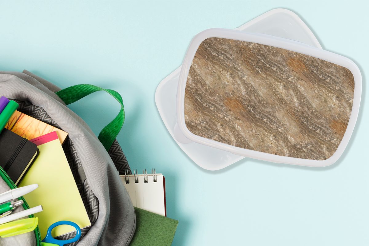Granit Lunchbox Erwachsene, für Jungs für Brotdose, weiß Brotbox - - Kunststoff, Mädchen Stein und Kinder Design, (2-tlg), und MuchoWow