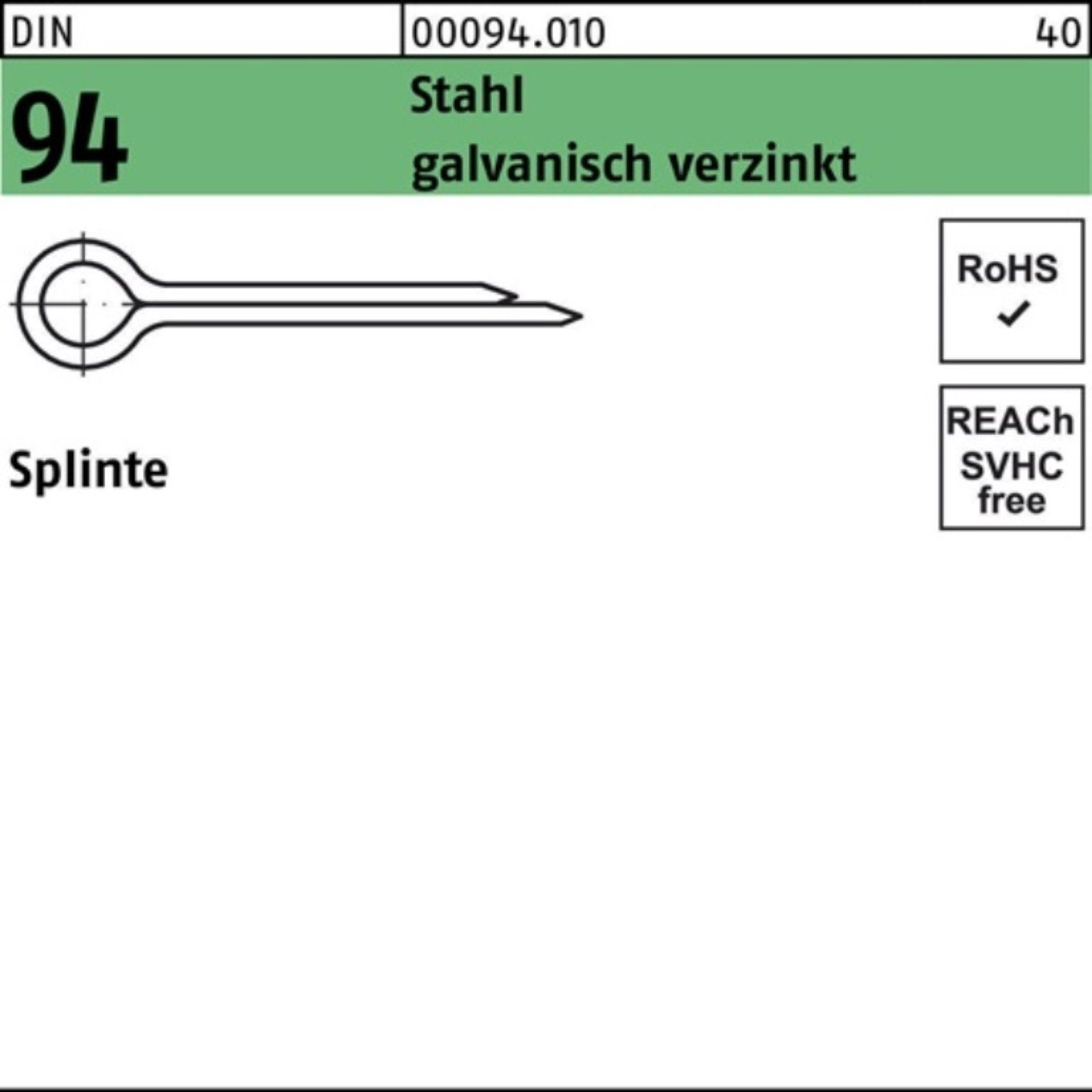 verzinkt Splint 2x25 DIN 94