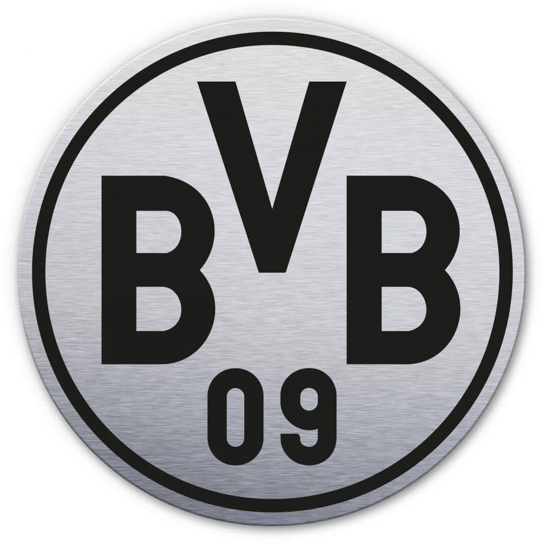 Dortmund Wohnzimmer Fußball modern Borussia Gemälde BVB Silber, Poster Retro Bilder Metalloptik Borussia Logo 09 Dortmund