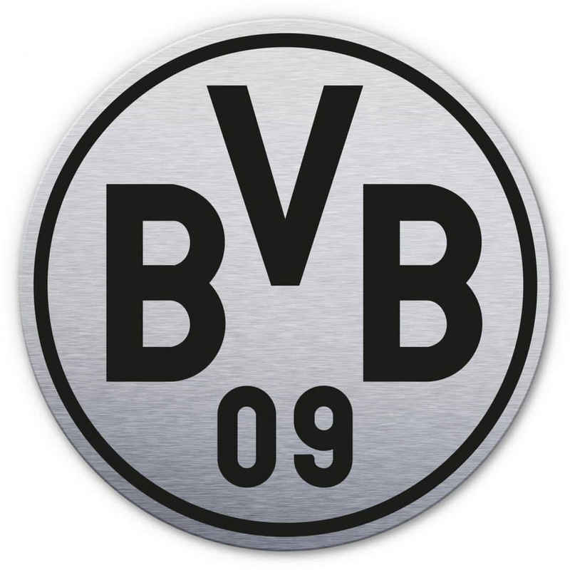 Borussia Dortmund Gemälde Metalloptik Poster BVB 09 Retro Borussia Dortmund Fußball Logo Silber, Wohnzimmer Bilder modern