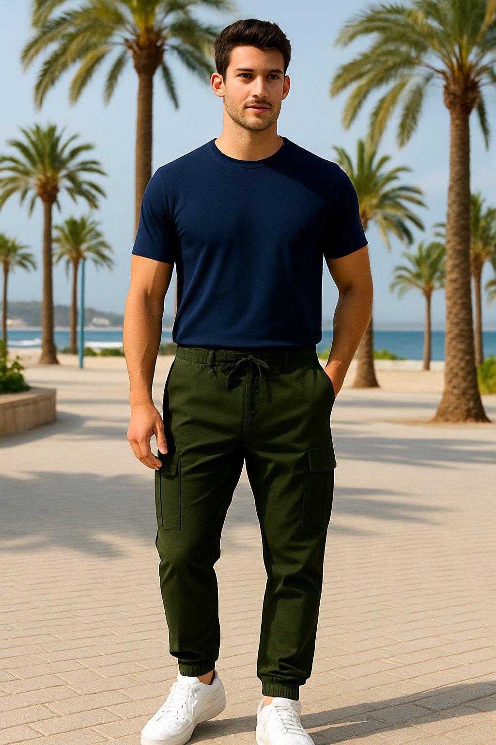 Smith & Solo Cargohose Herren, Hose Lang Chino mit Kordelzug